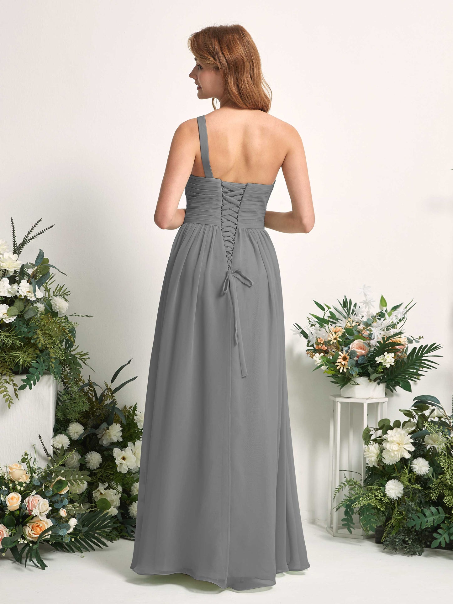 Pandora Steel Gray One Shoulder Maxi Dress