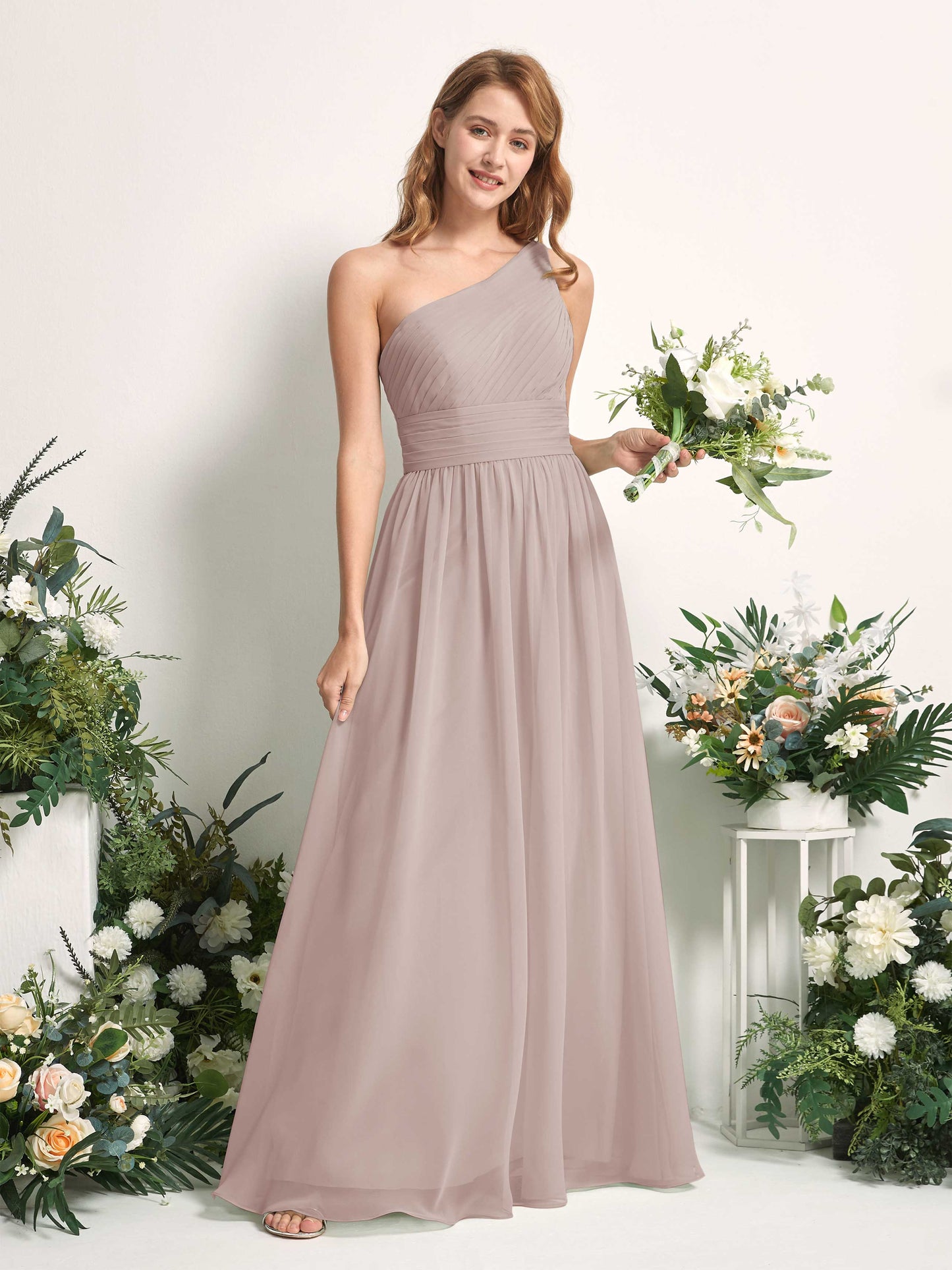 Pandora Taupe One Shoulder Maxi Dress