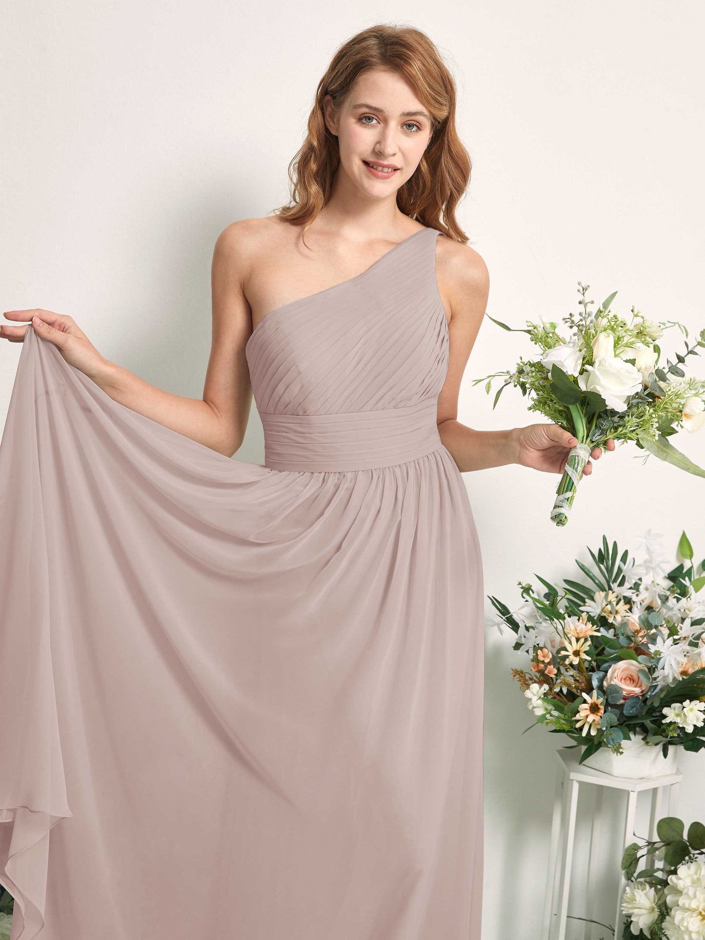 Pandora Taupe One Shoulder Maxi Dress