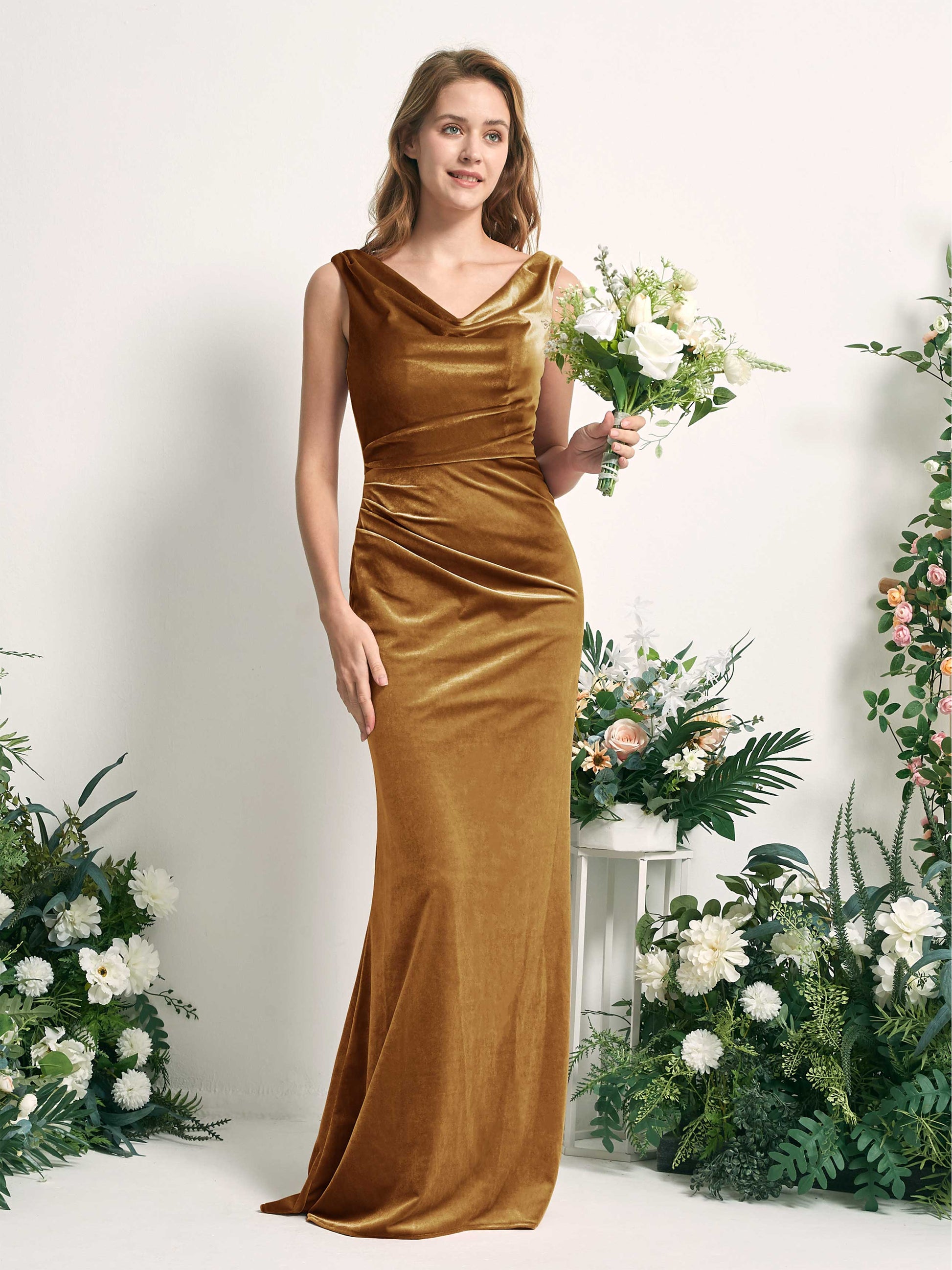 Pearl Burnished Gold Velvet Sleeveless Maxi Dress