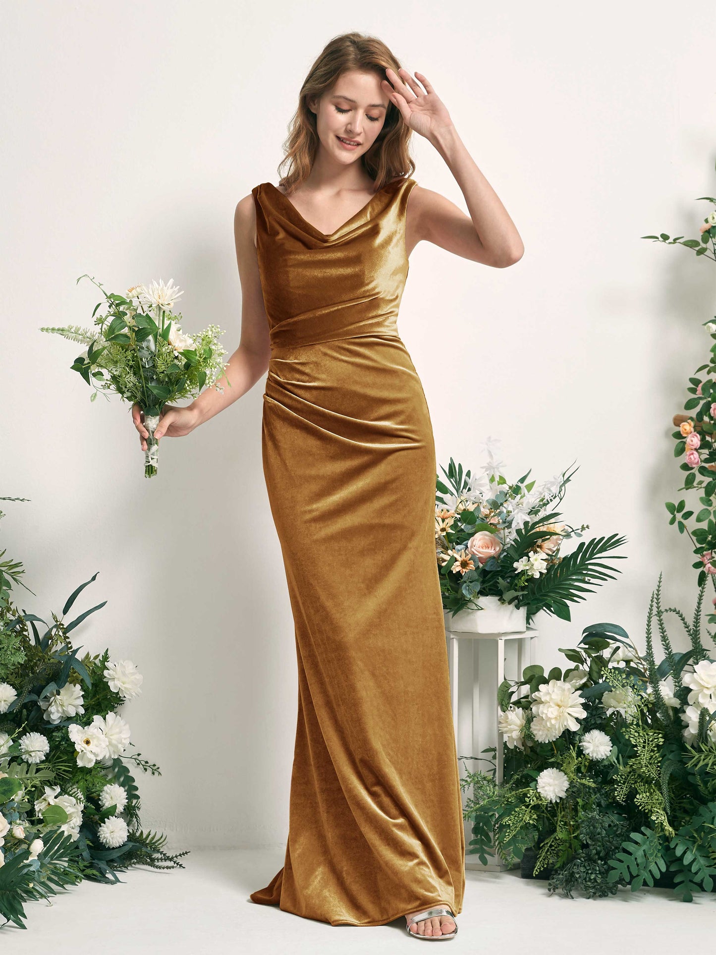 Pearl Burnished Gold Velvet Sleeveless Maxi Dress