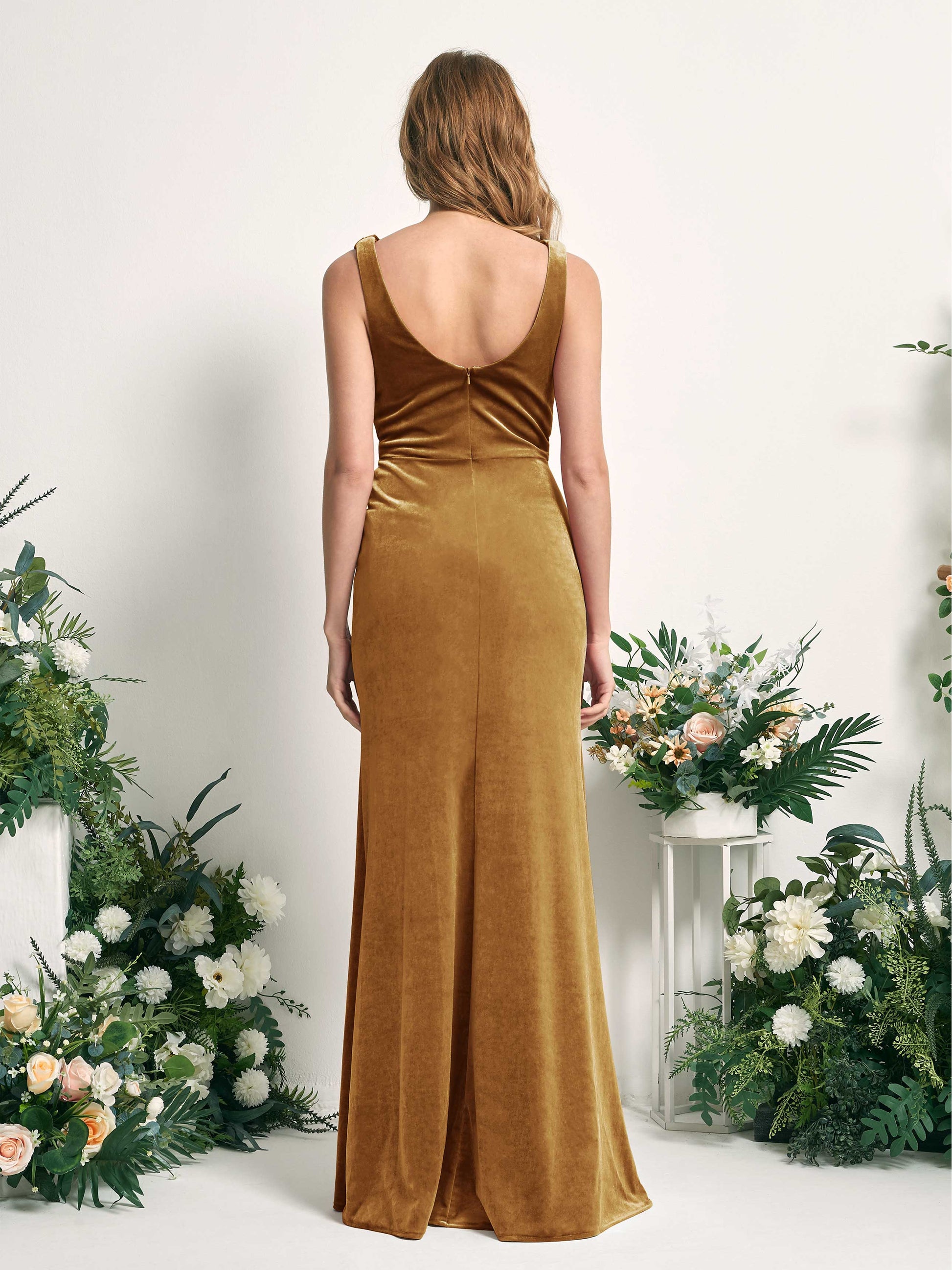 Pearl Burnished Gold Velvet Sleeveless Maxi Dress