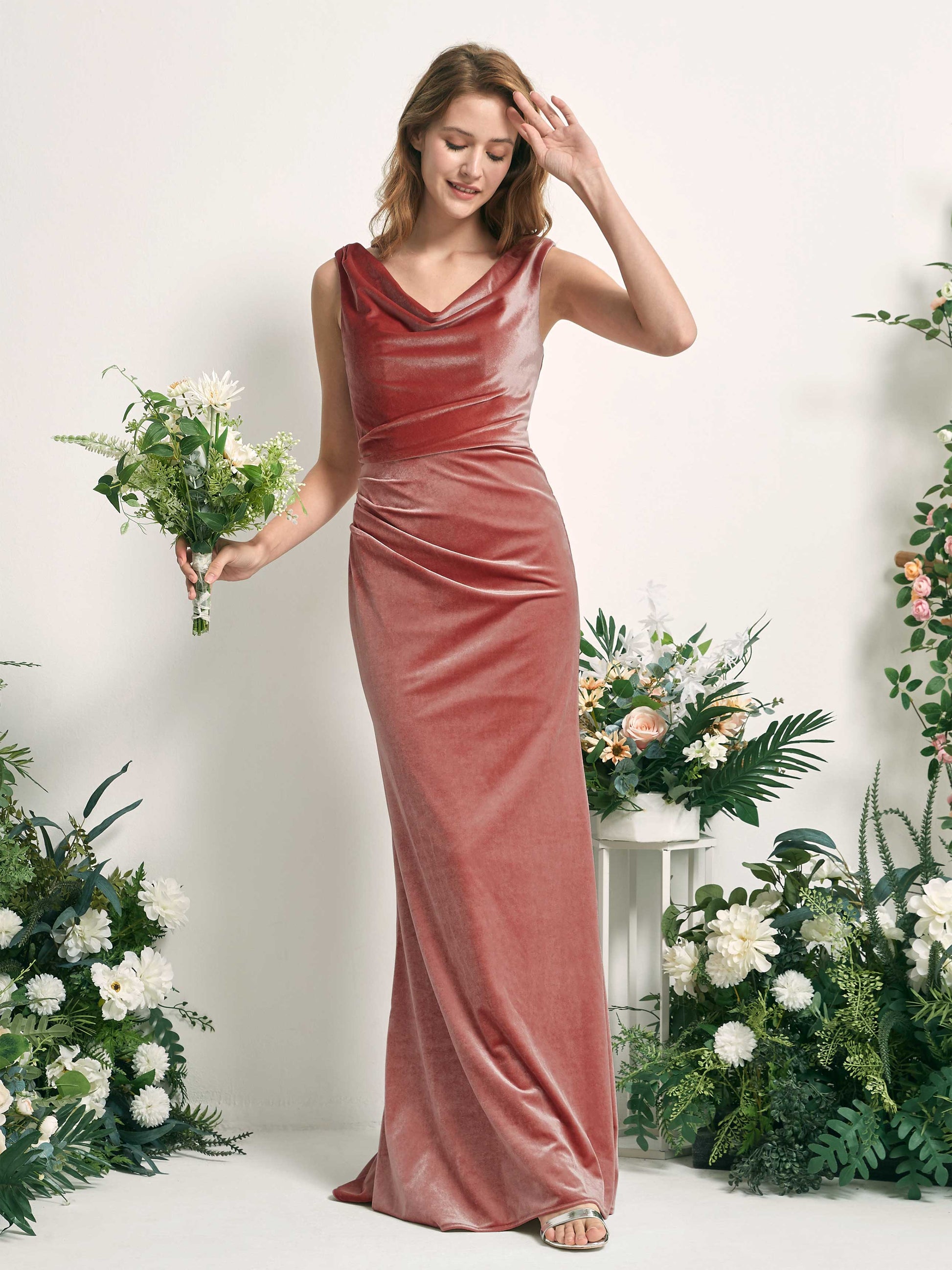 Pearl Dusty Rose Velvet Sleeveless Maxi Dress