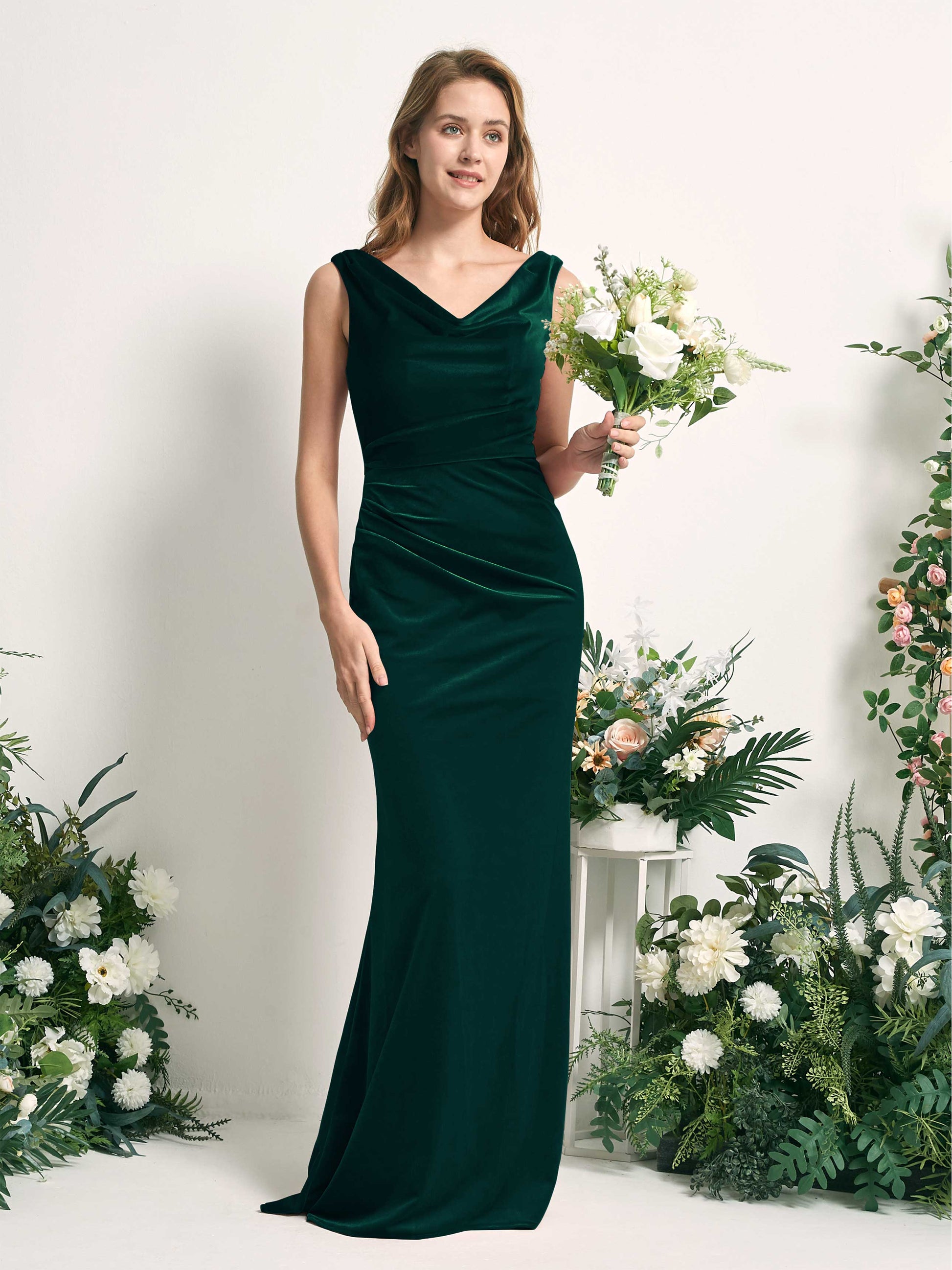 Pearl Hunter Green Velvet Sleeveless Maxi Dress