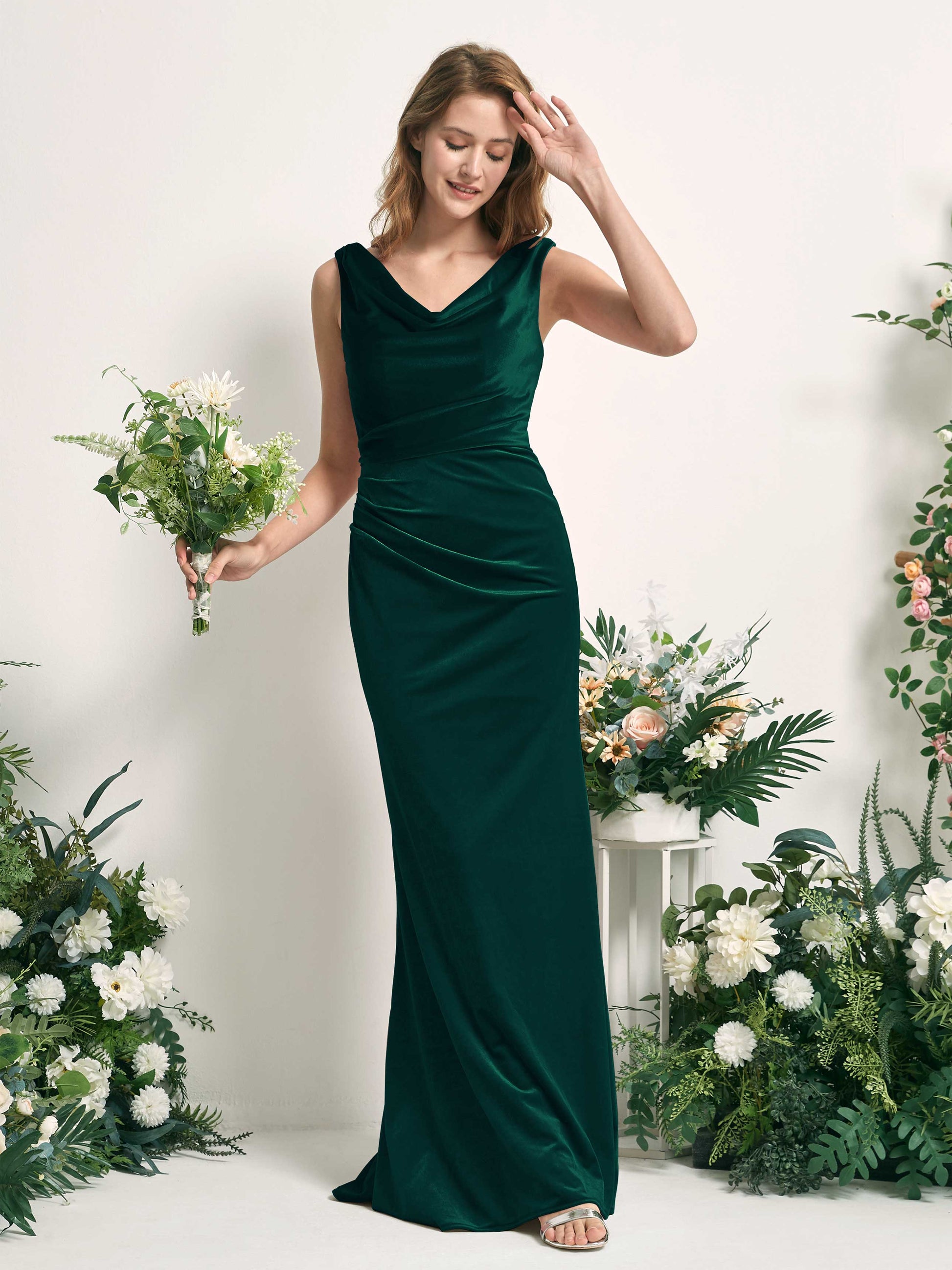 Pearl Hunter Green Velvet Sleeveless Maxi Dress