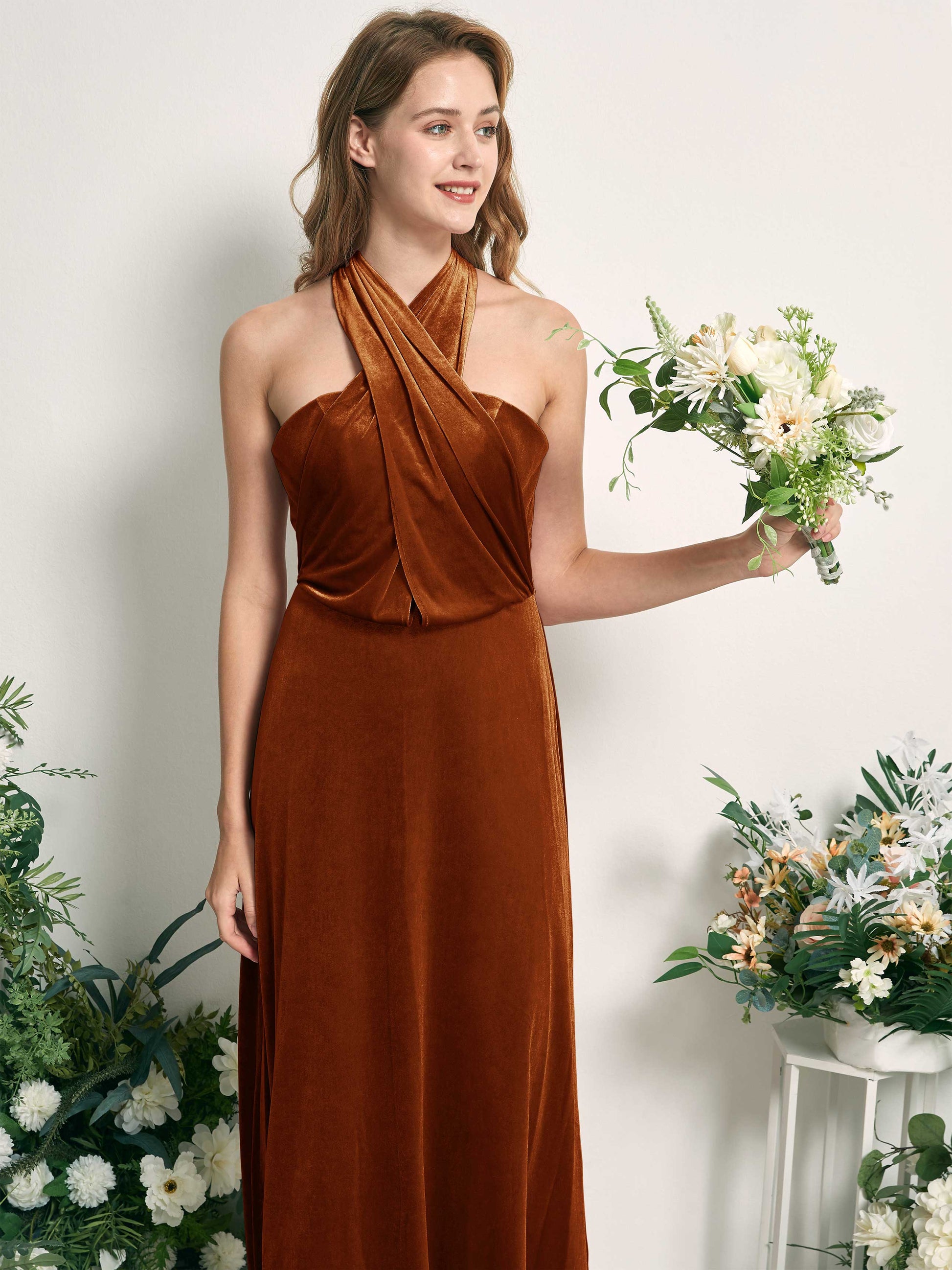 Prima Burant Orange Velvet Sleeveless Maxi Dress