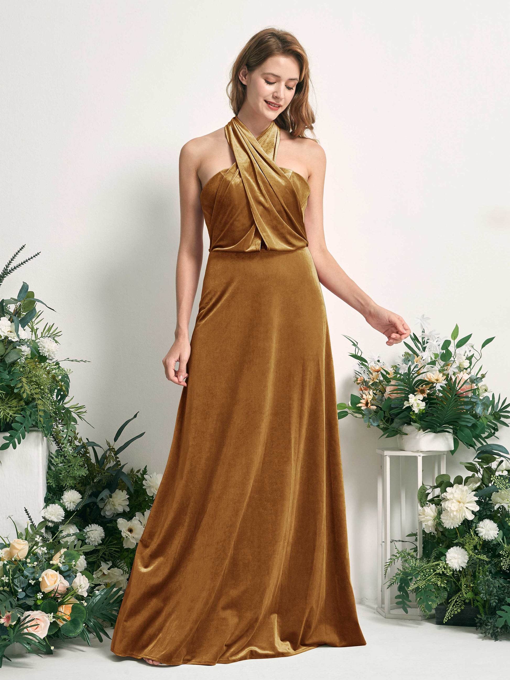 Prima Burnished Gold Velvet Sleeveless Maxi Dress