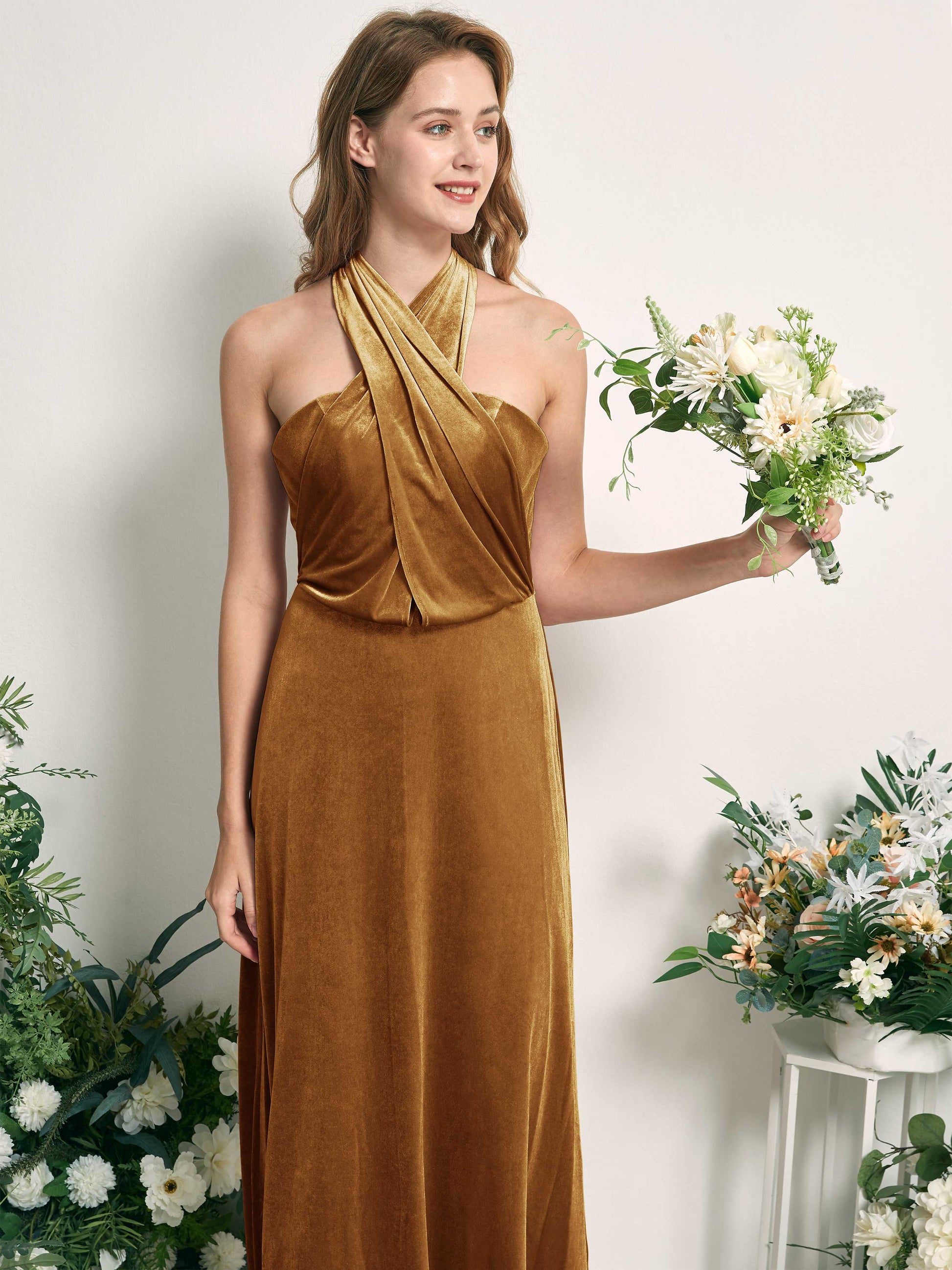 Prima Burnished Gold Velvet Sleeveless Maxi Dress