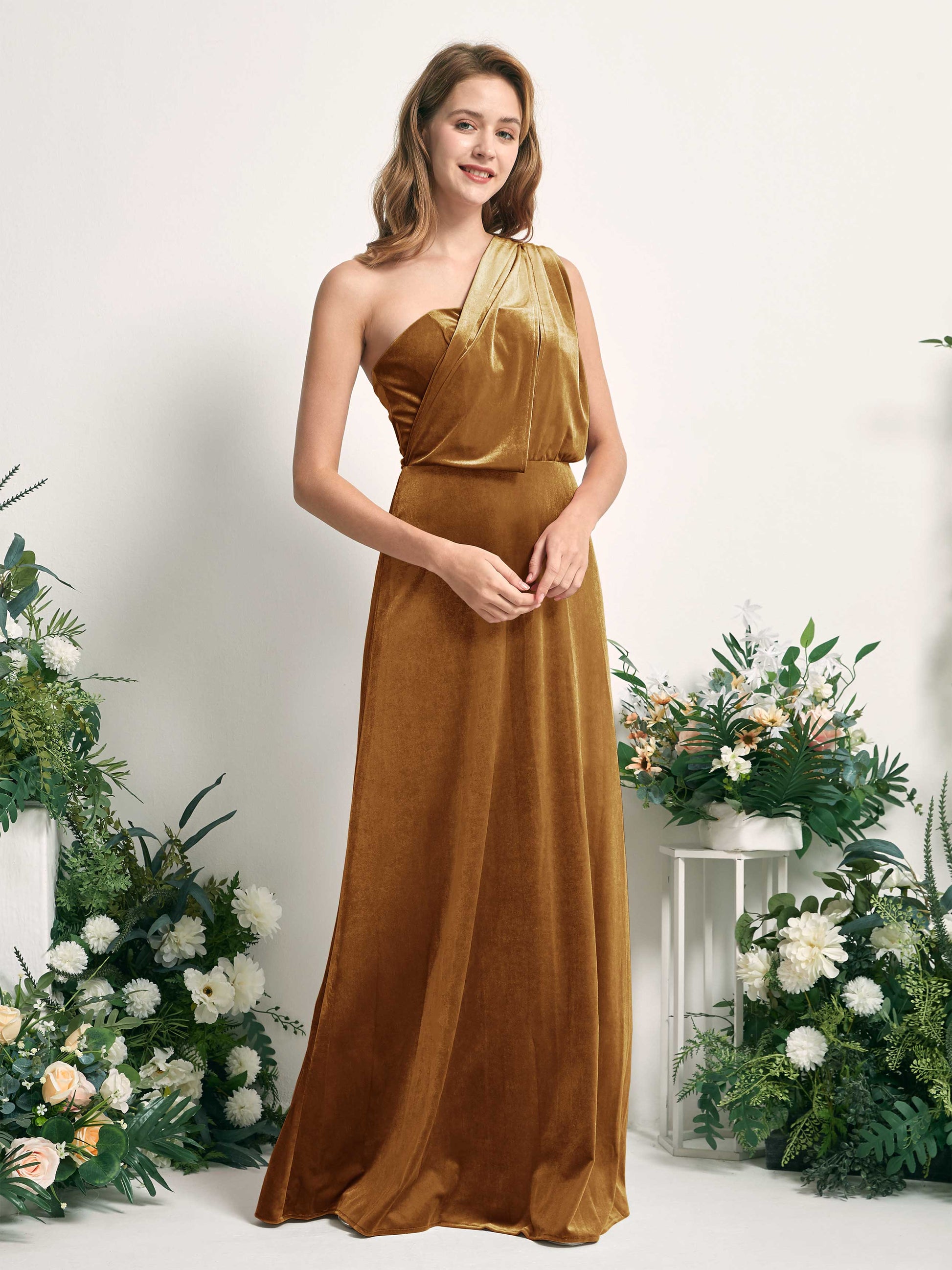 Prima Burnished Gold Velvet Sleeveless Maxi Dress