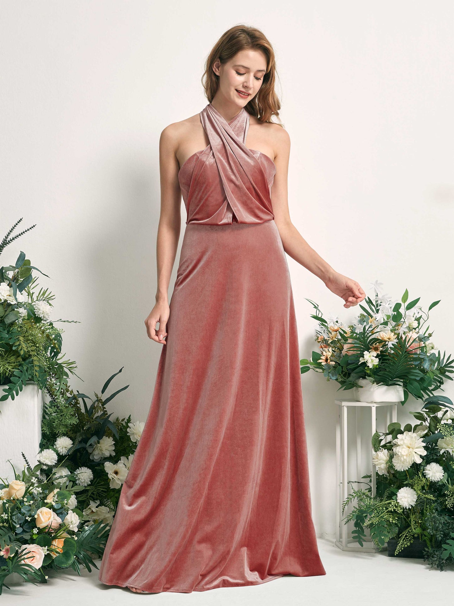 Prima Dusty Rose Velvet Sleeveless Maxi Dress