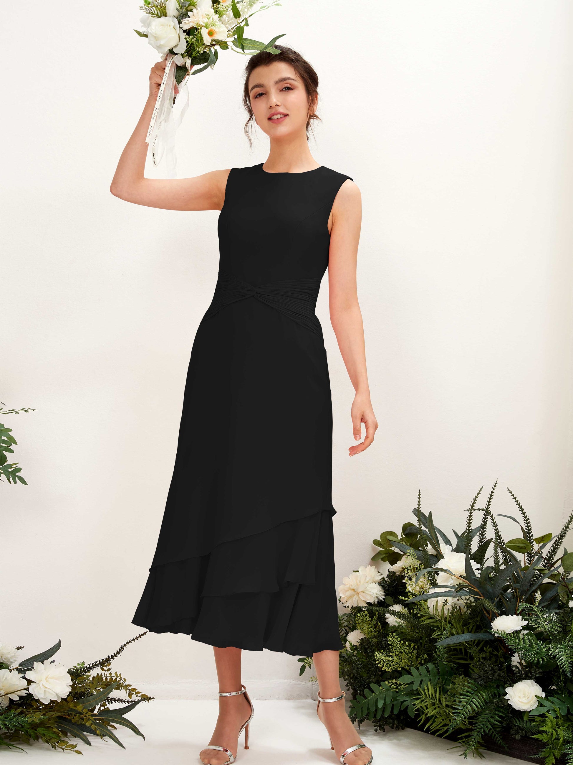 Raina Black Sleeveless Midi Dress