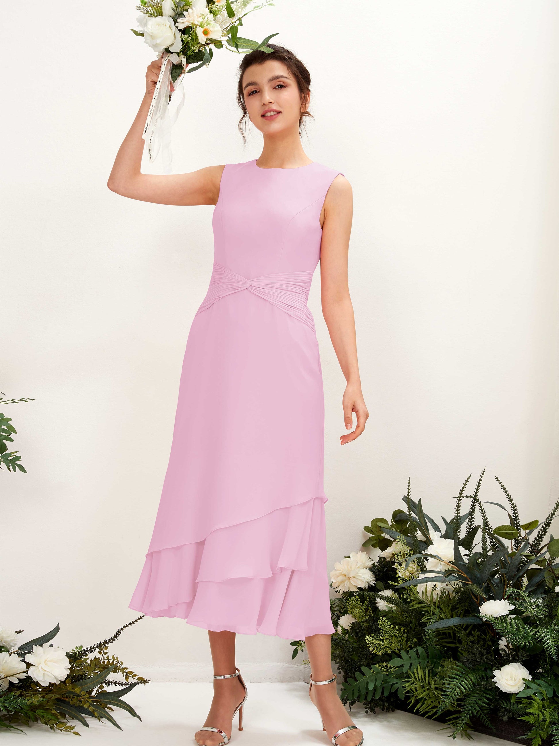 Raina Candy Pink Sleeveless Midi Dress