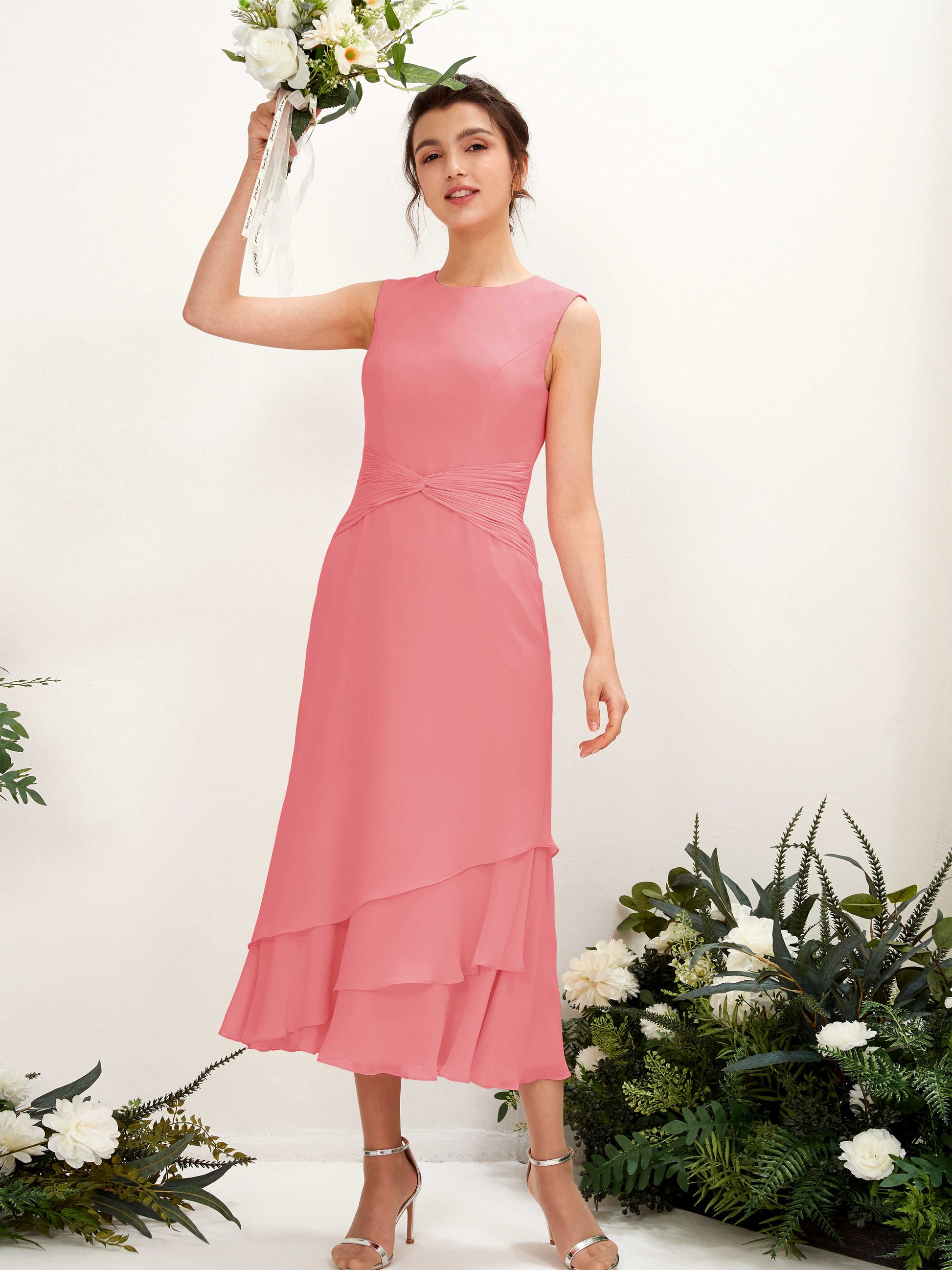 Raina Coral Pink Sleeveless Midi Dress