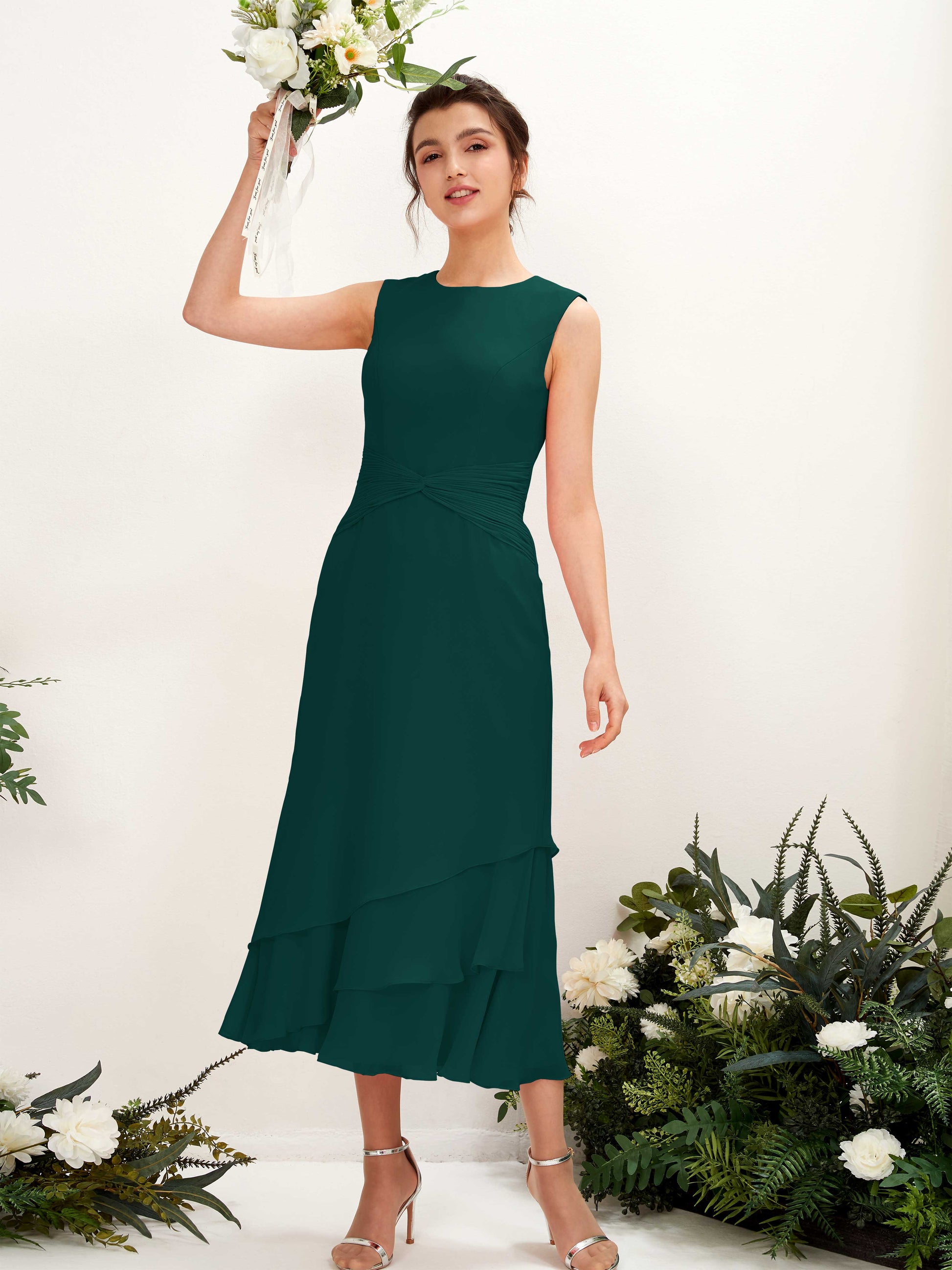 Raina Dark Emerald Sleeveless Midi Dress