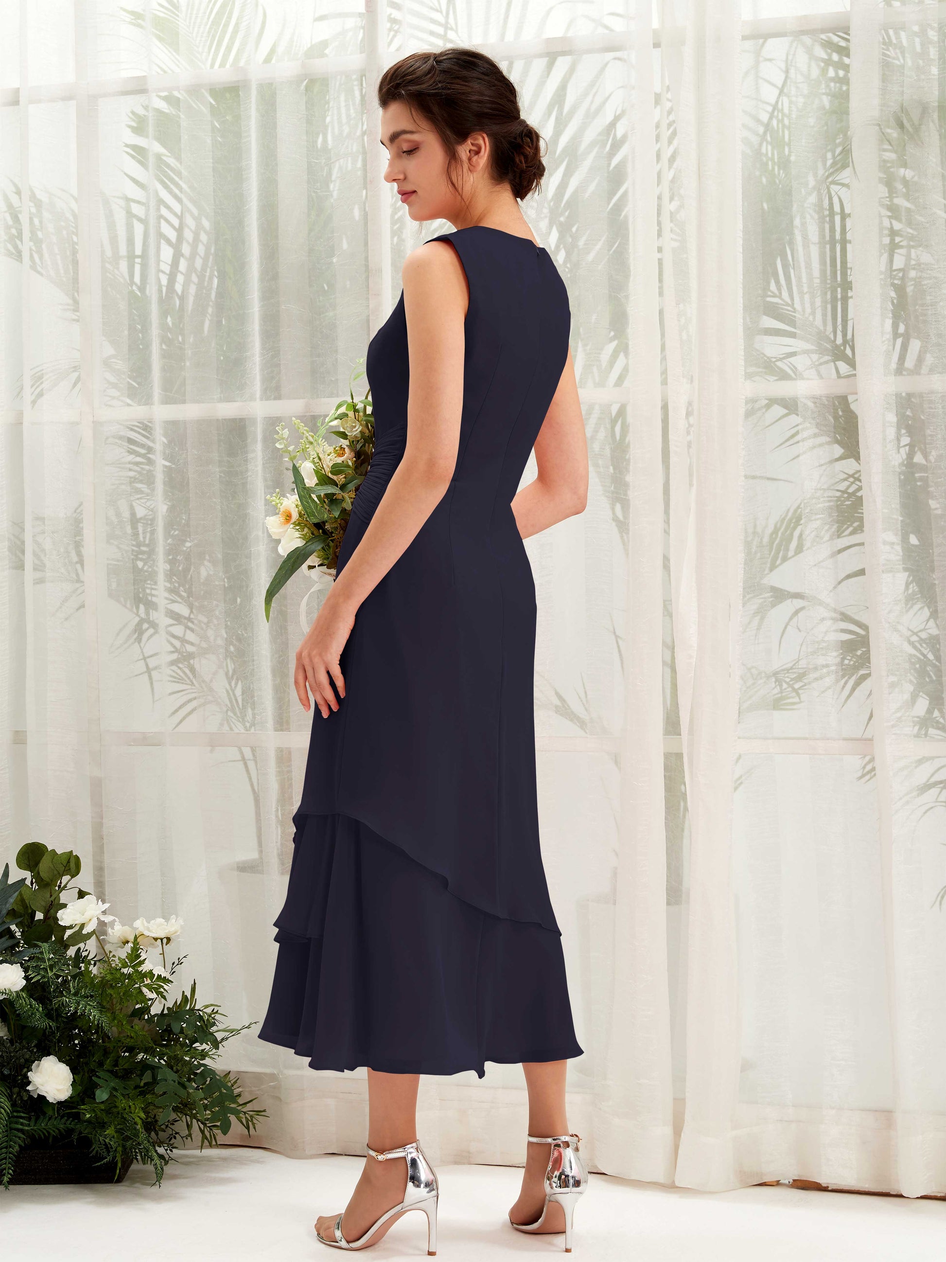 Raina Dark Navy Sleeveless Midi Dress