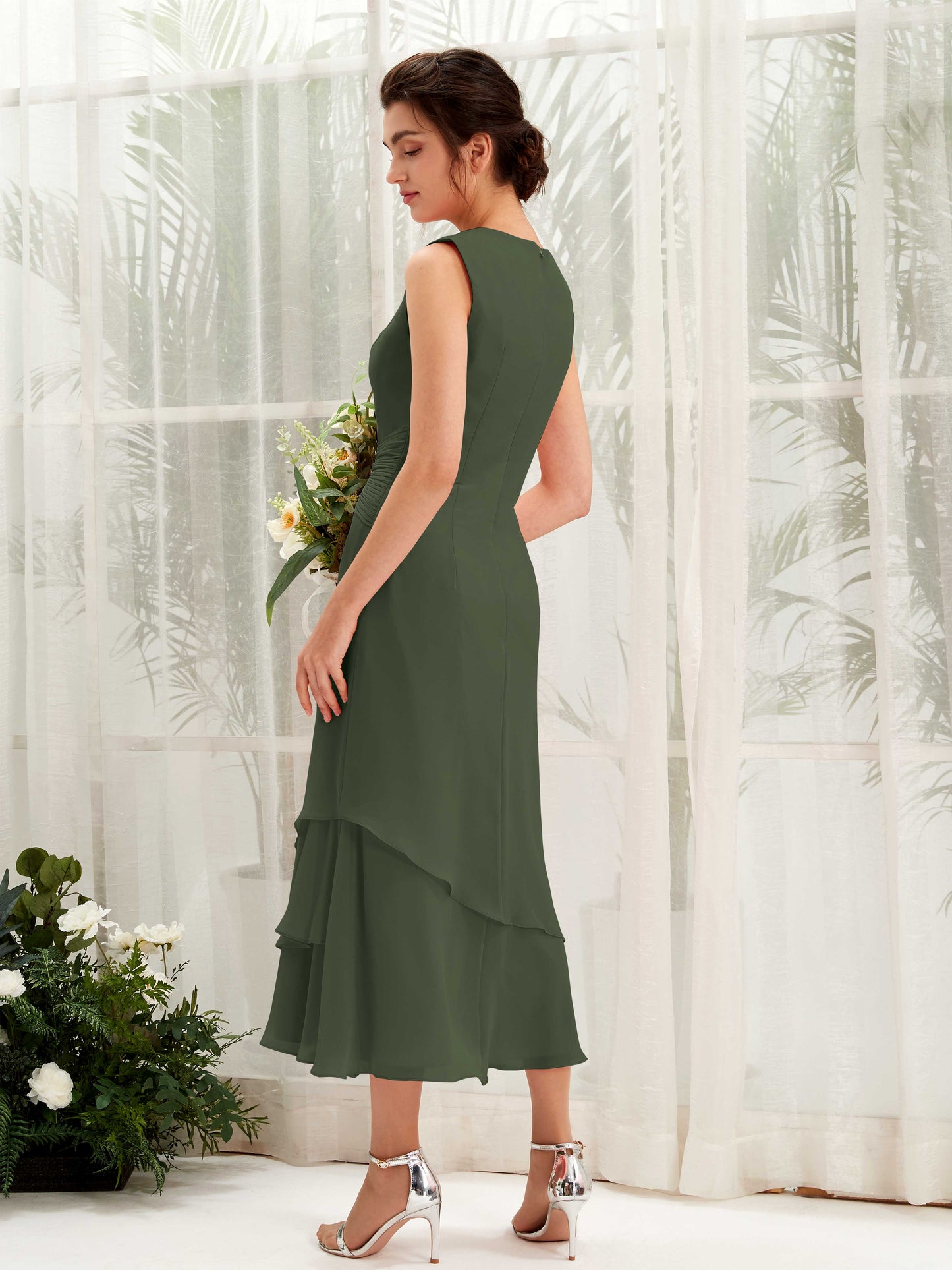 Raina Martini Olive Sleeveless Midi Dress