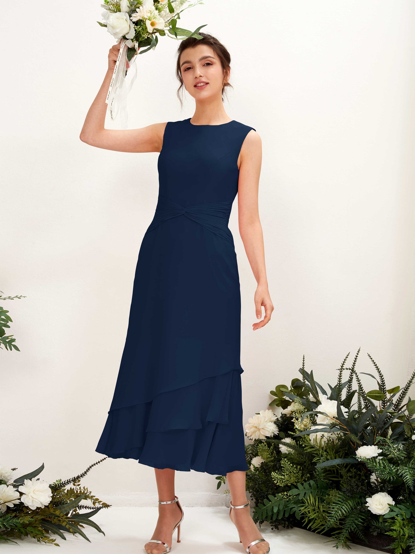 Raina Navy Sleeveless Midi Dress