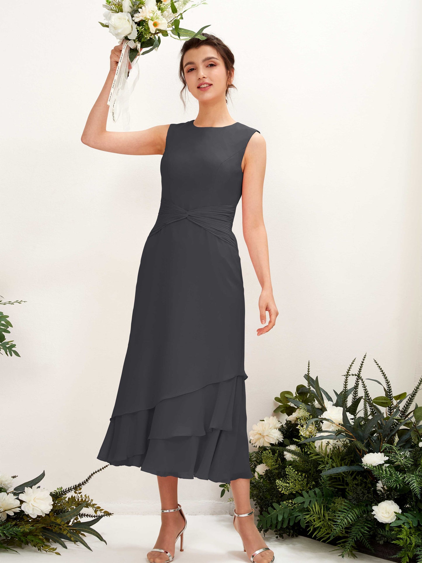 Raina Pewter Sleeveless Midi Dress