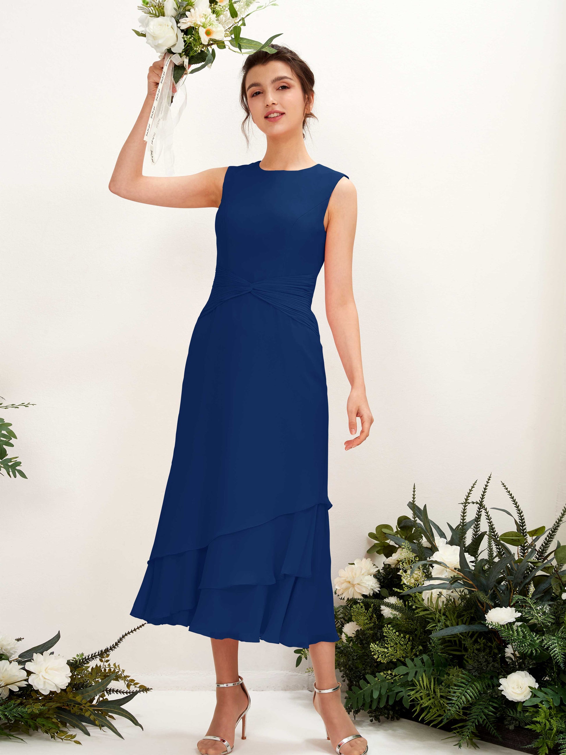 Raina Royal Blue Sleeveless Midi Dress