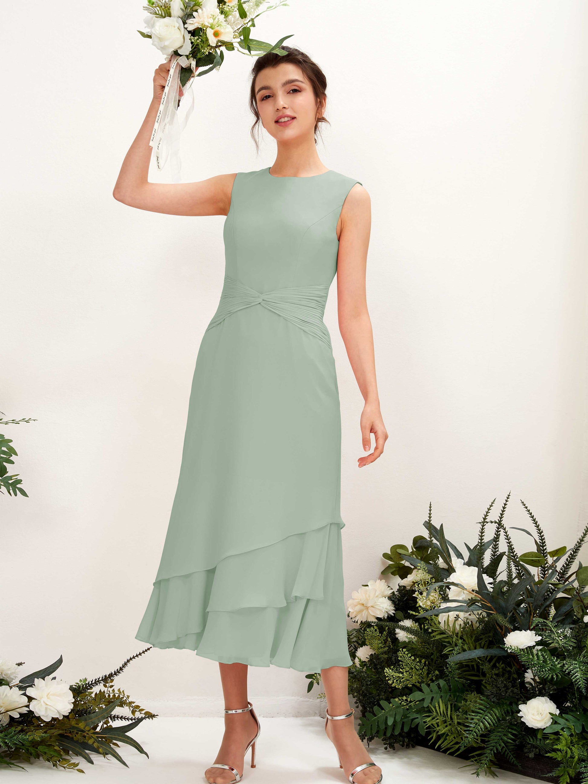 Raina Sage Green Sleeveless Midi Dress