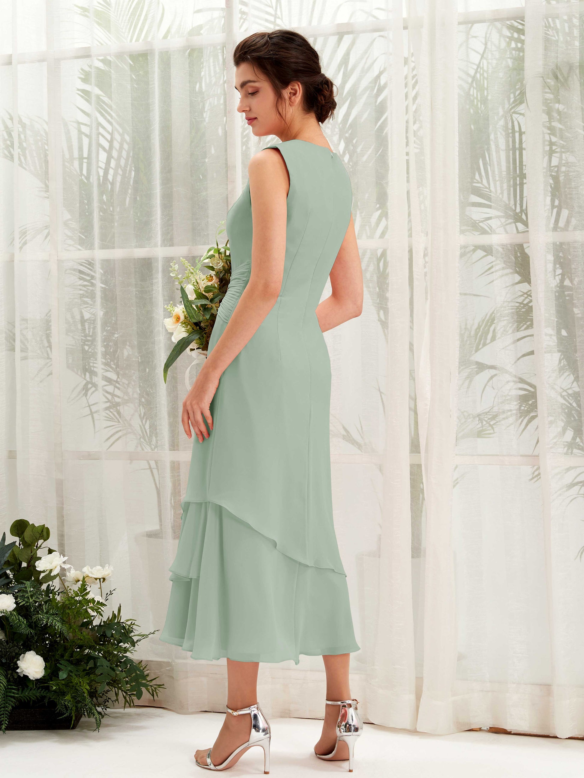 Raina Sage Green Sleeveless Midi Dress