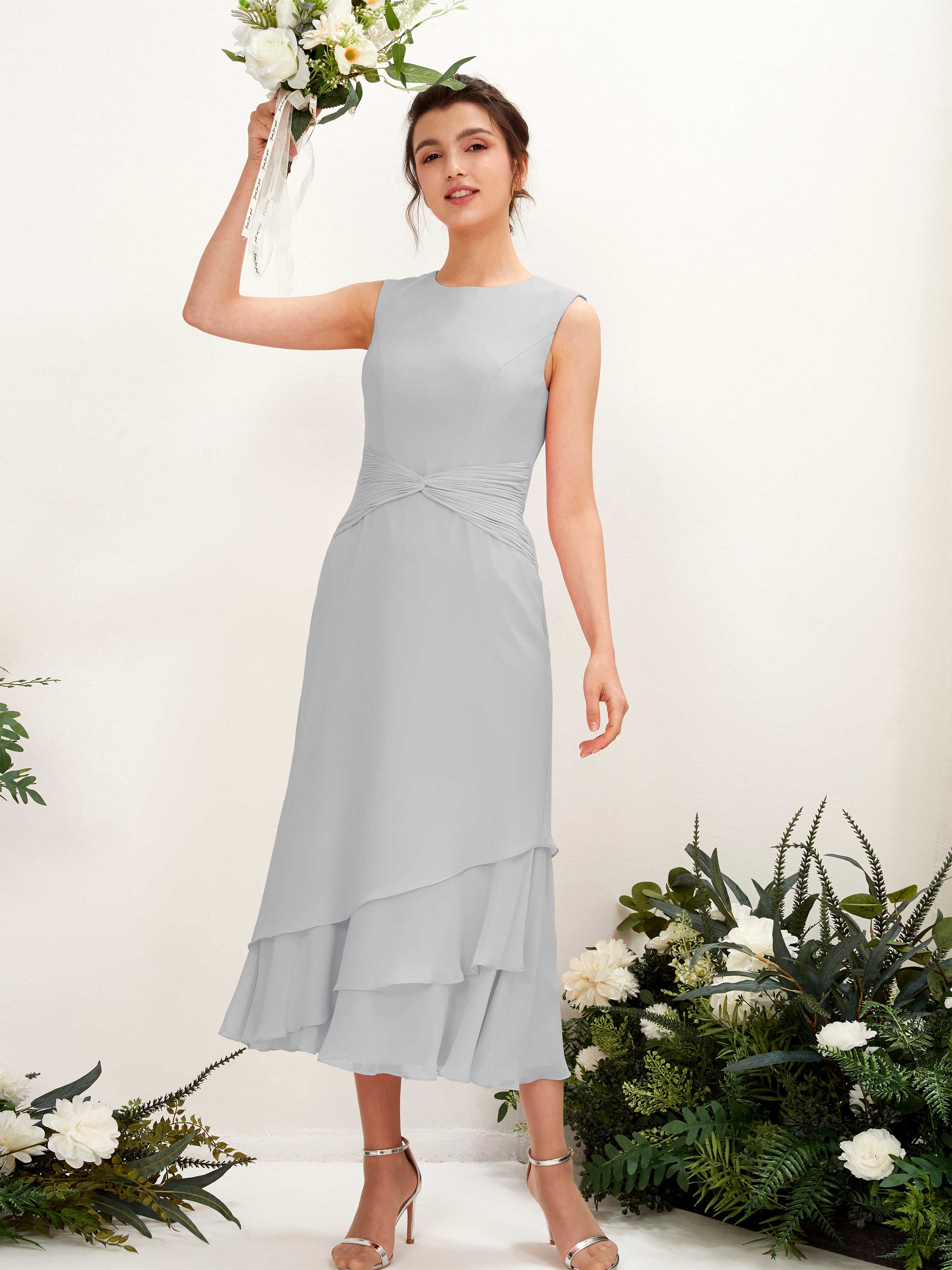 Raina Silver Sleeveless Midi Dress