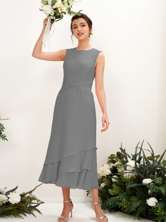 Raina Steel Gray Sleeveless Midi Dress