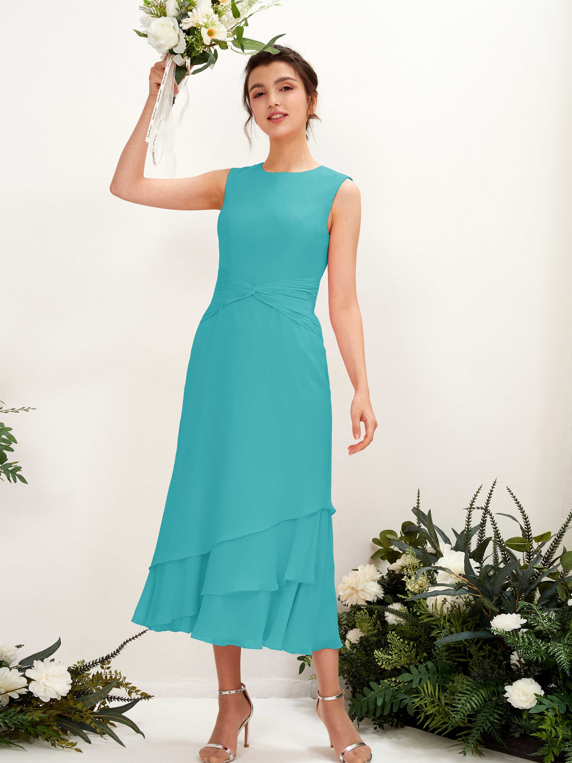 Raina Turquoise Sleeveless Midi Dress