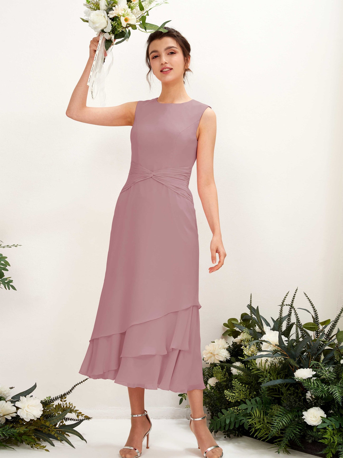 Raina Vintage Mauve Sleeveless Midi Dress