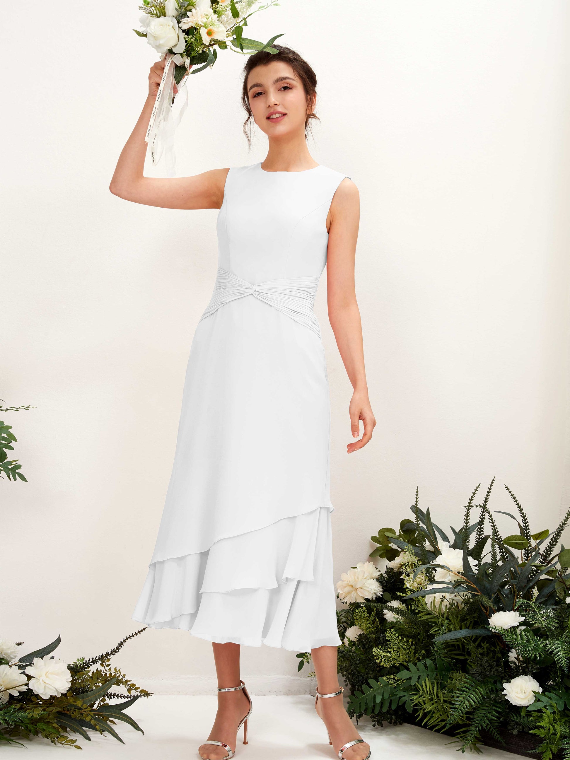 Raina White Sleeveless Midi Dress