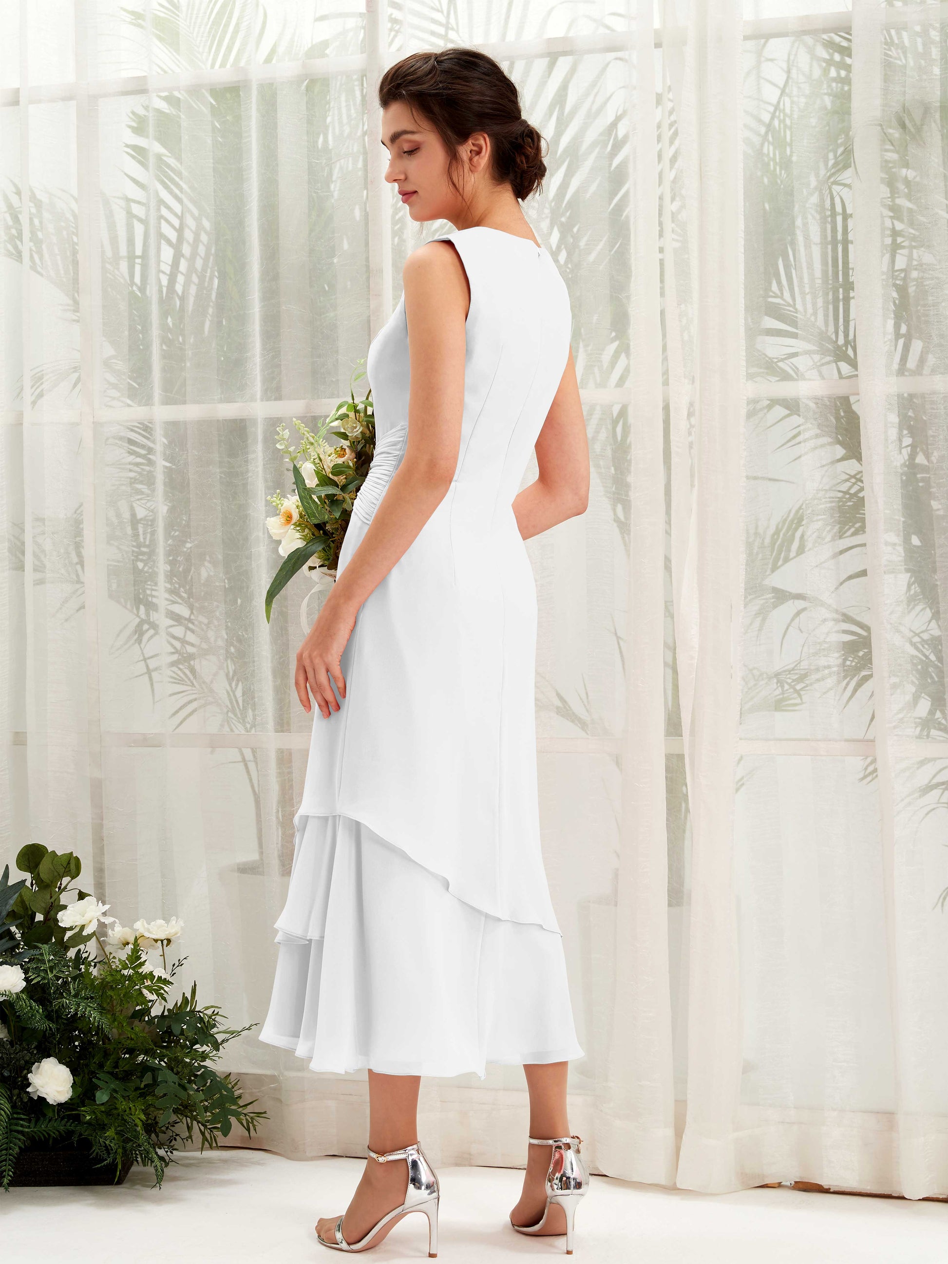 Raina White Sleeveless Midi Dress