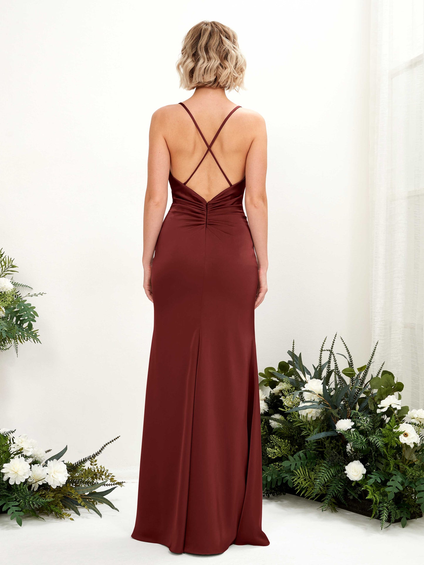 Regina Burgundy Satin Sleeveless Maxi Dress