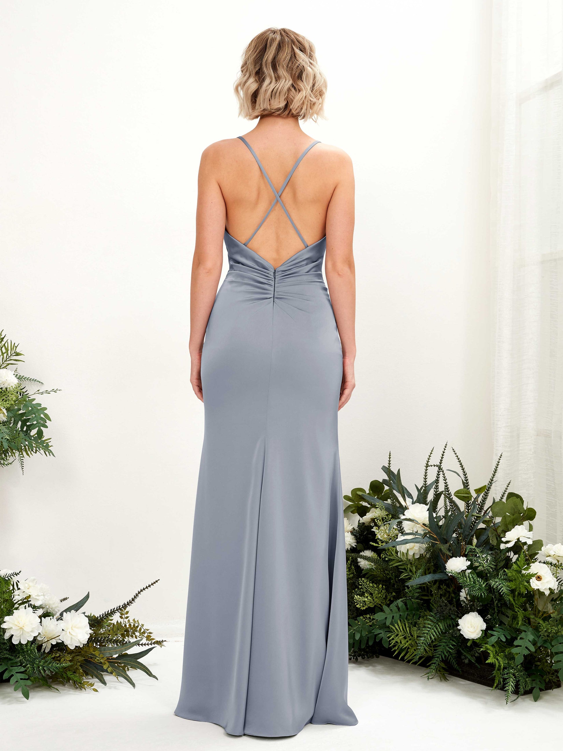 Regina Dusty Blue Satin Sleeveless Maxi Dress