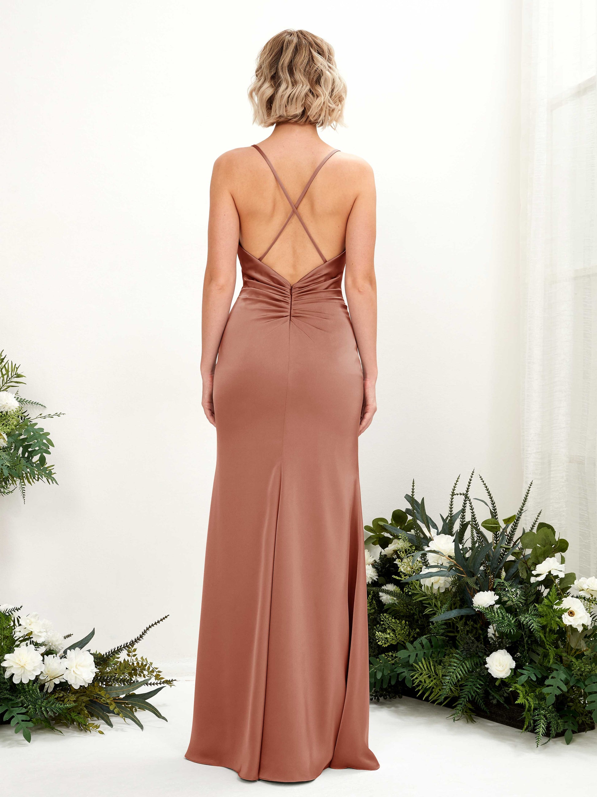 Regina Raw Sienna Satin Sleeveless Maxi Dress