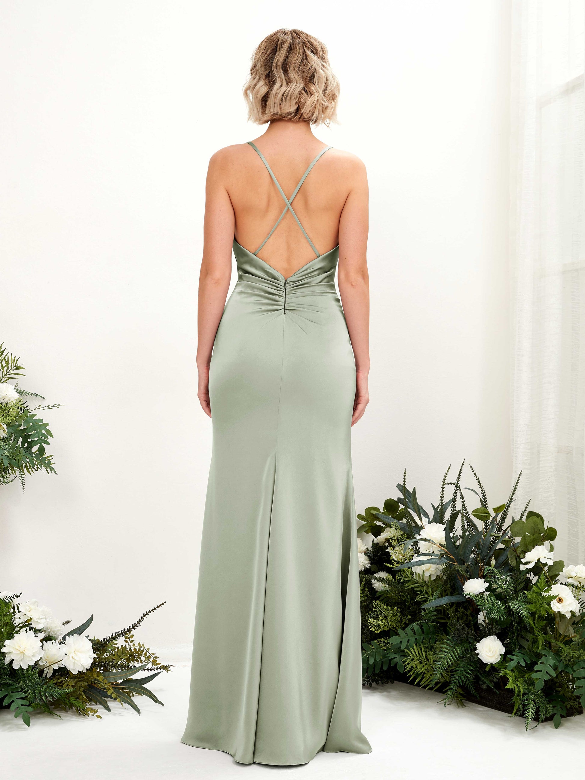 Regina Sage Green Satin Sleeveless Maxi Dress