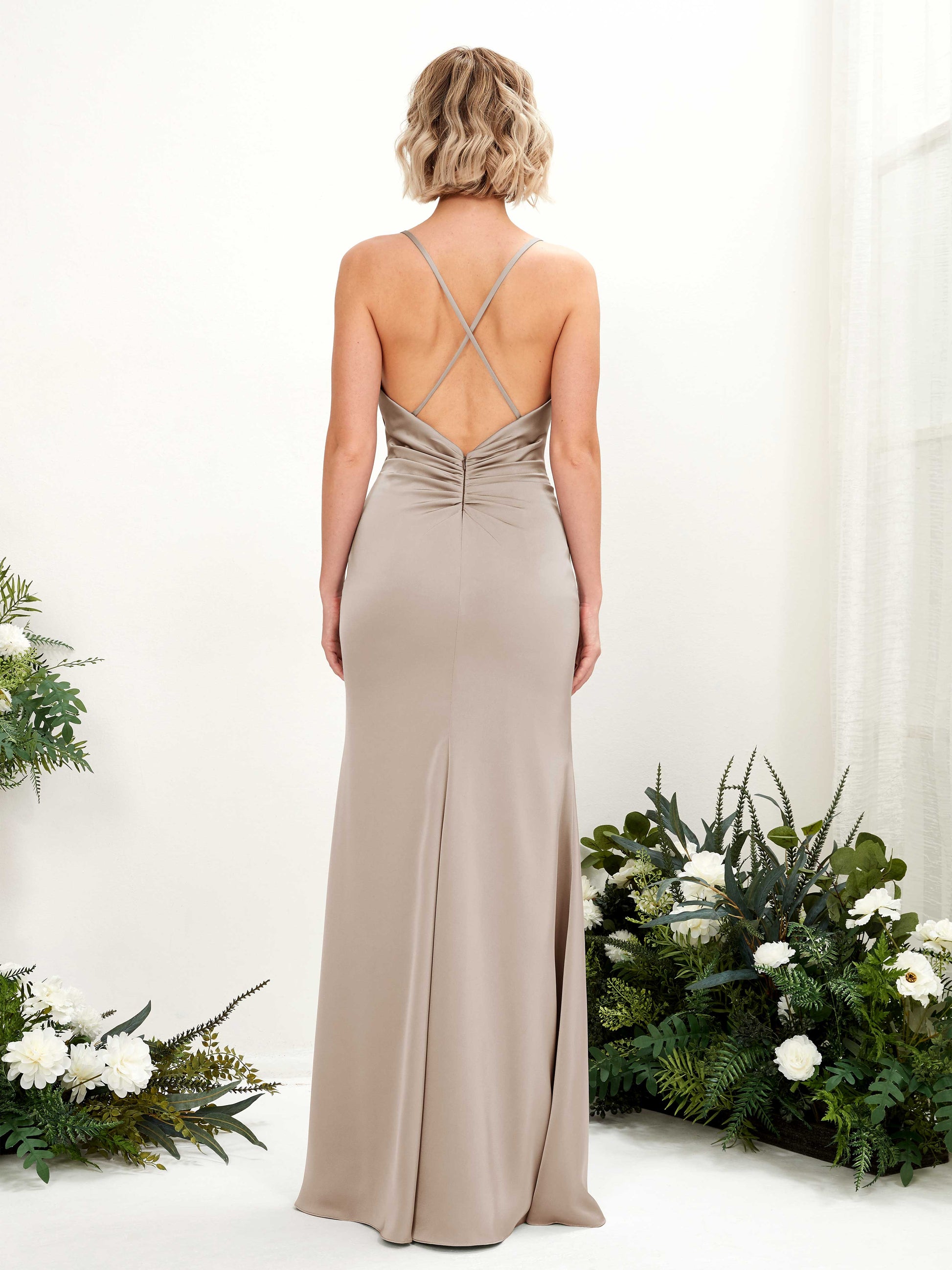 Regina Taupe Satin Sleeveless Maxi Dress