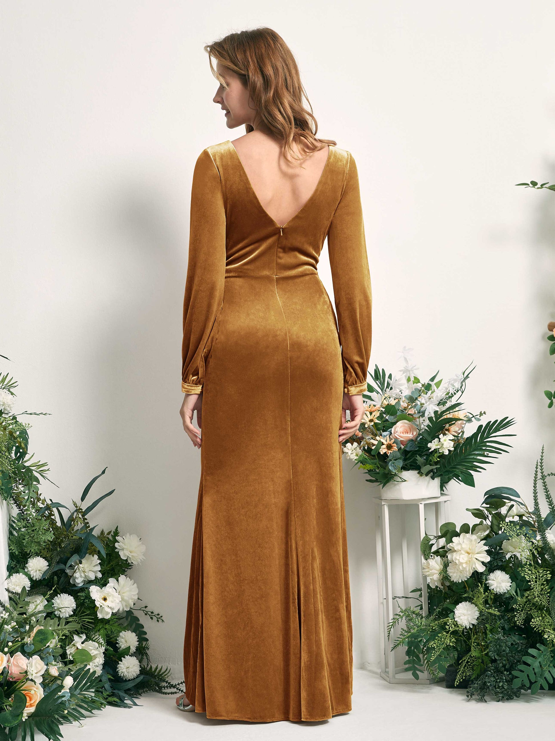 Renata Burnished Gold Velvet Long Sleeve Maxi Dress