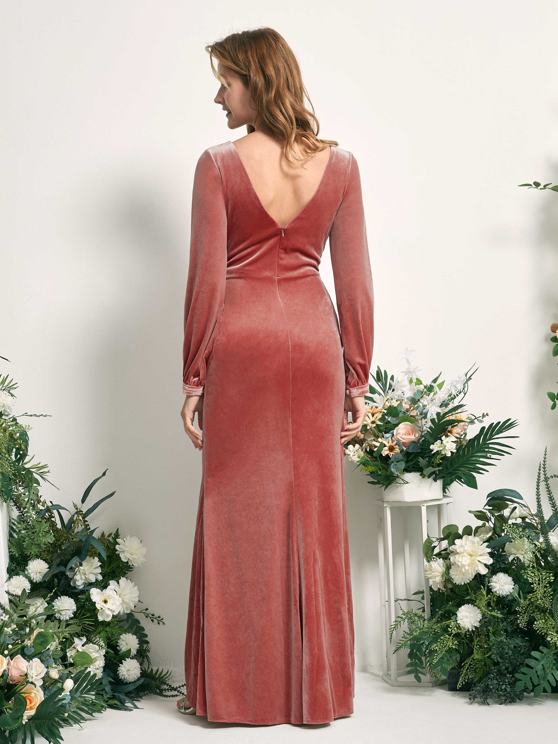 Renata Dusty Rose Velvet Long Sleeve Maxi Dress