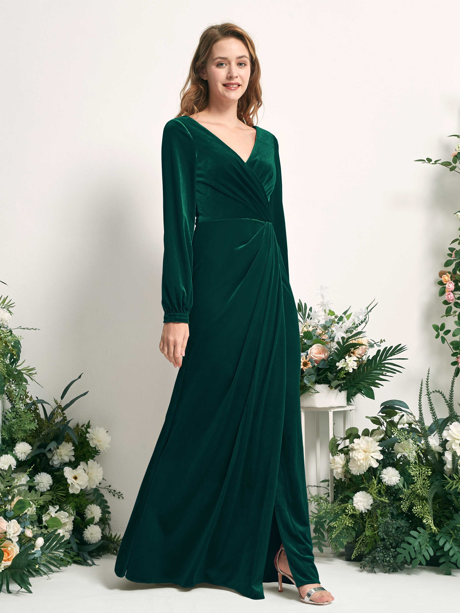 Renata Hunter Green Velvet Long Sleeve Maxi Dress