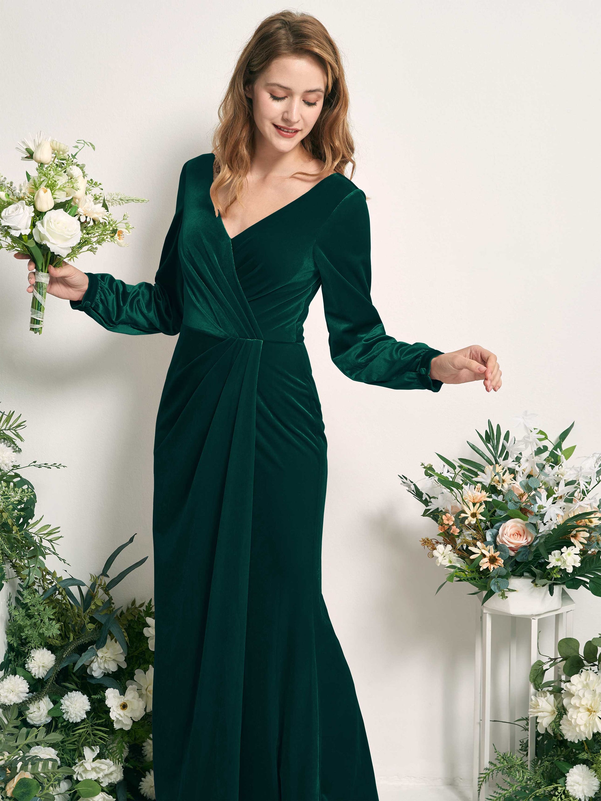 Renata Hunter Green Velvet Long Sleeve Maxi Dress