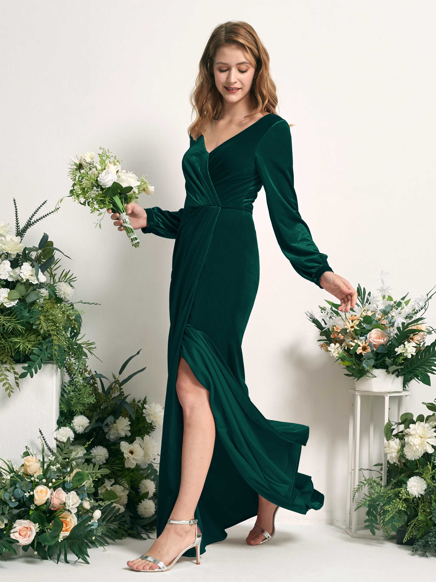 Renata Hunter Green Velvet Long Sleeve Maxi Dress