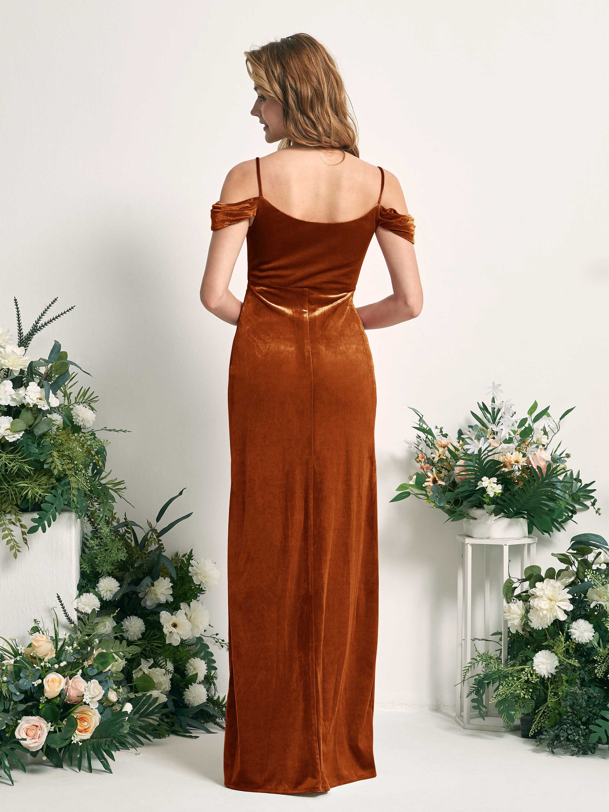 Salome Burant Orange Velvet Sleeveless Maxi Dress