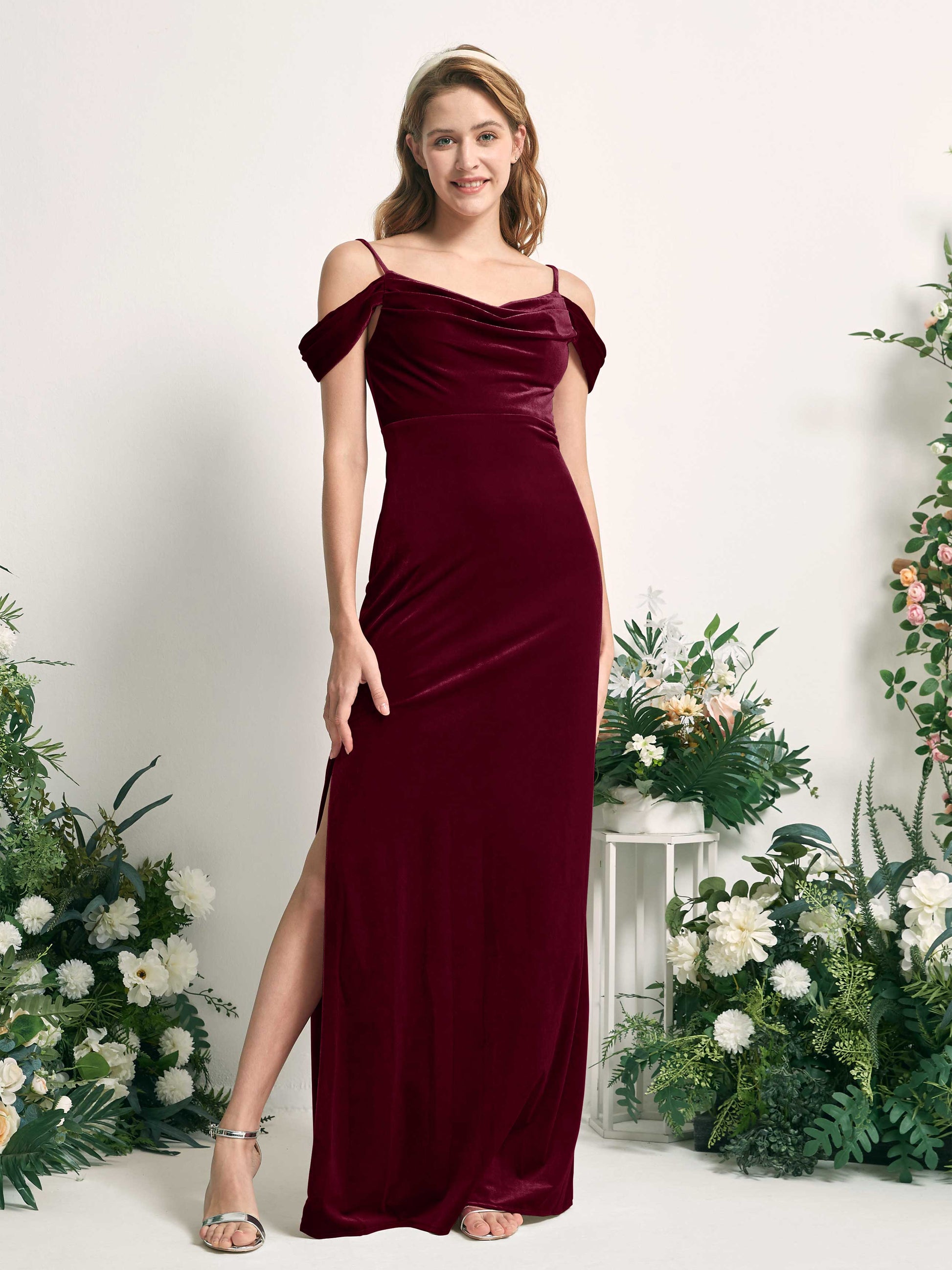 Salome Burgundy Velvet Sleeveless Maxi Dress