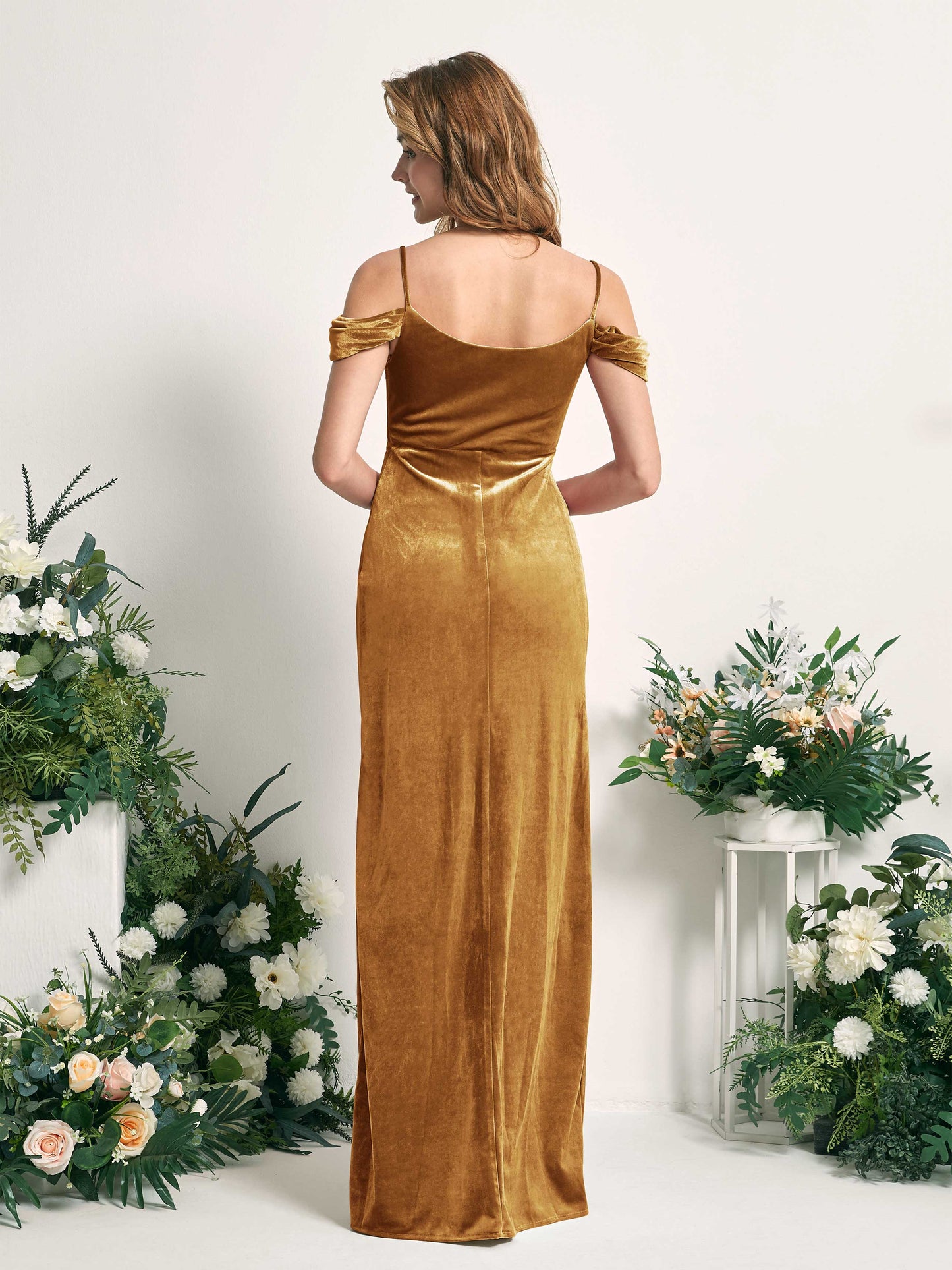 Salome Burnished Gold Velvet Sleeveless Maxi Dress