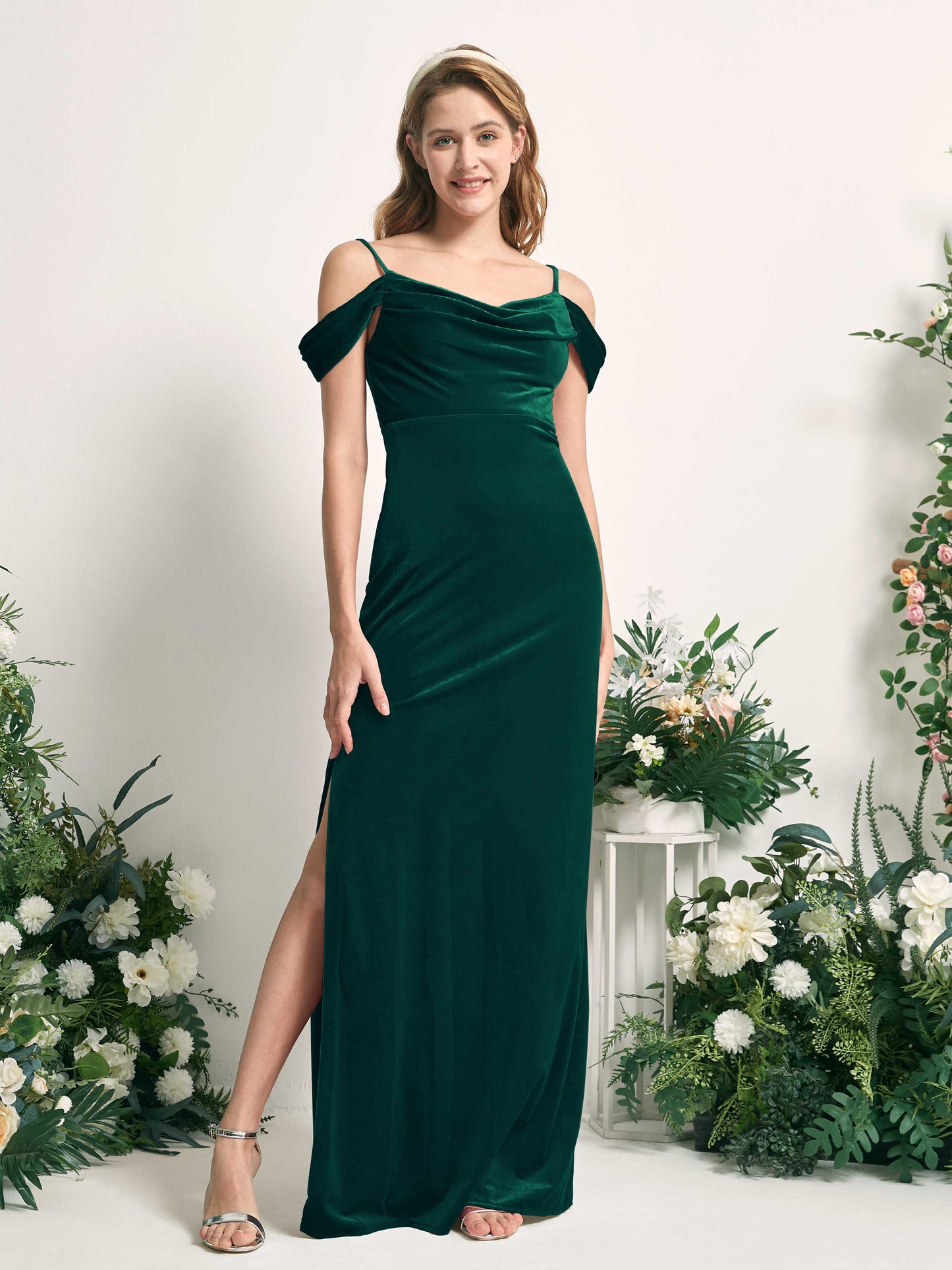 Salome Hunter Green Velvet Sleeveless Maxi Dress