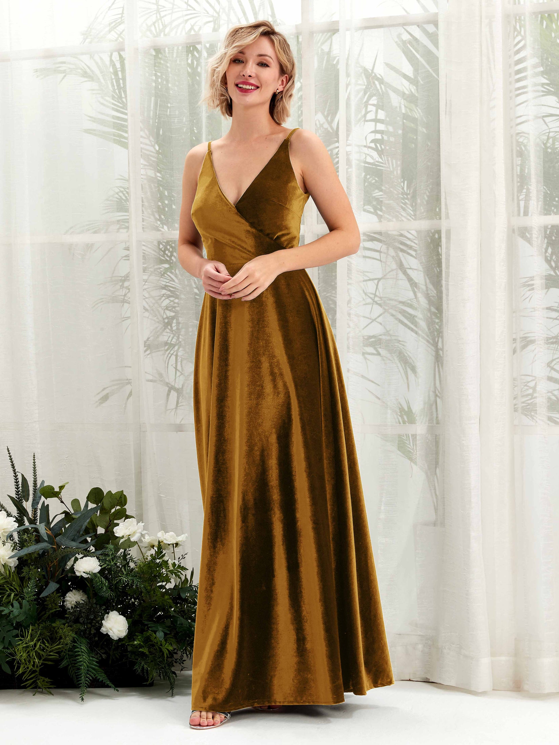 Sheila Burnished Gold Velvet Sleeveless Maxi Dress