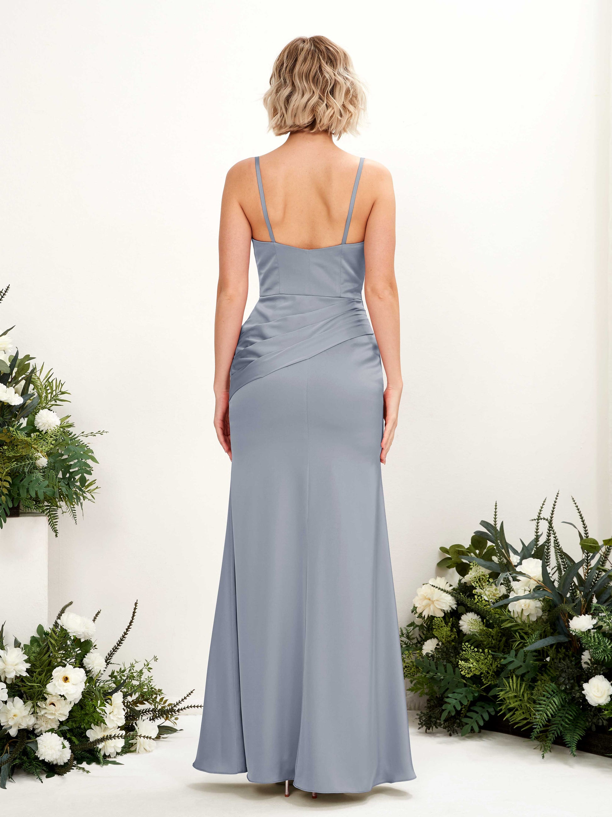 Shirley Dusty Blue Satin Sleeveless Maxi Dress