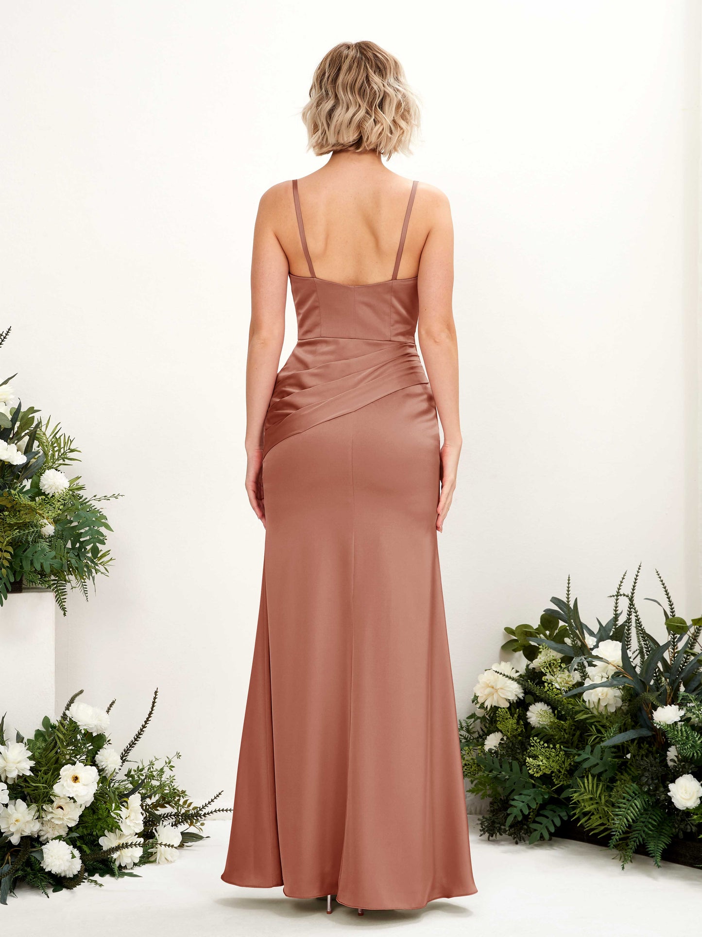 Shirley Raw Sienna Satin Sleeveless Maxi Dress