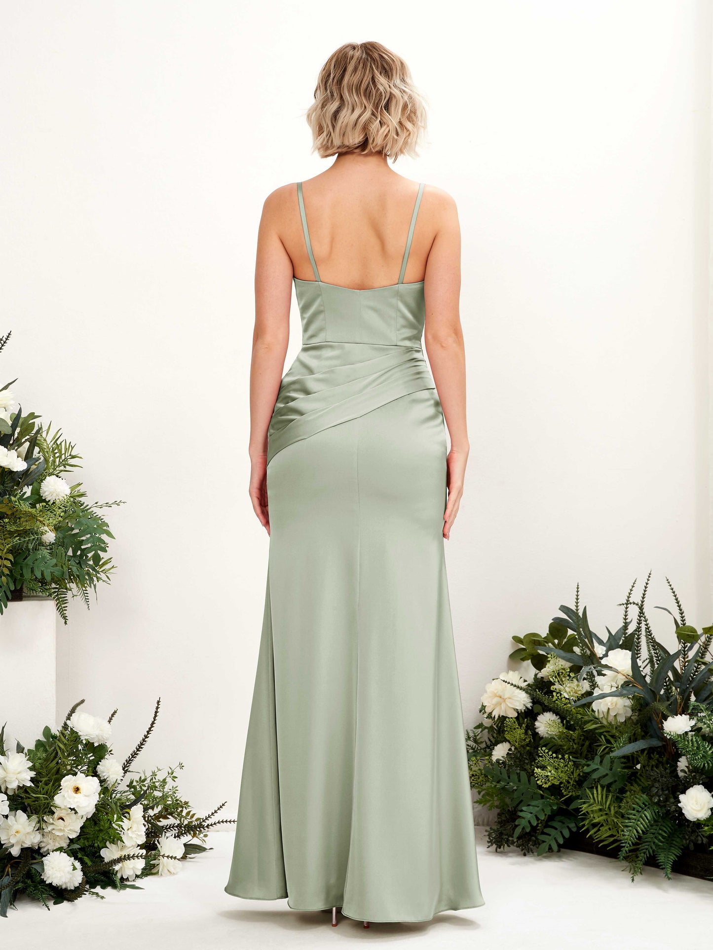 Shirley Sage Green Satin Sleeveless Maxi Dress