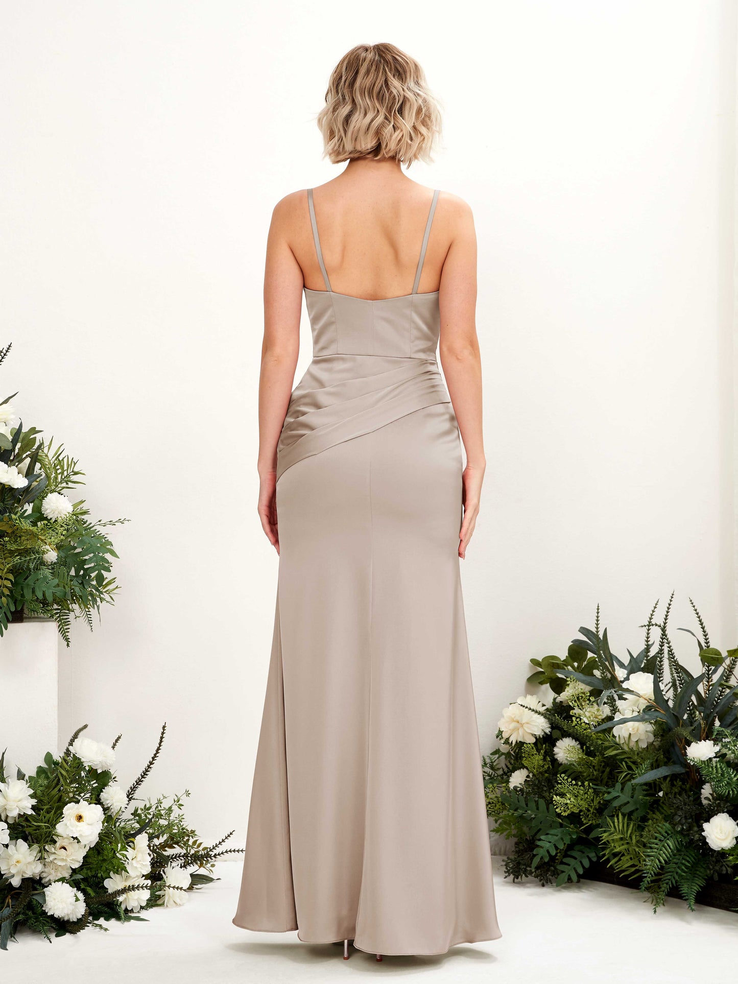 Shirley Taupe Satin Sleeveless Maxi Dress